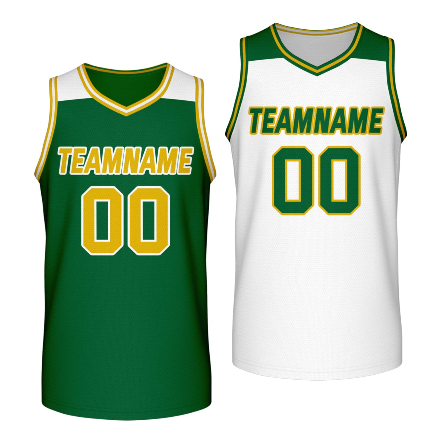 Custom reversible green white basketball jersey, personalized team name number Logo breathable Mesh sports top for men women youth game practice - Vosoli