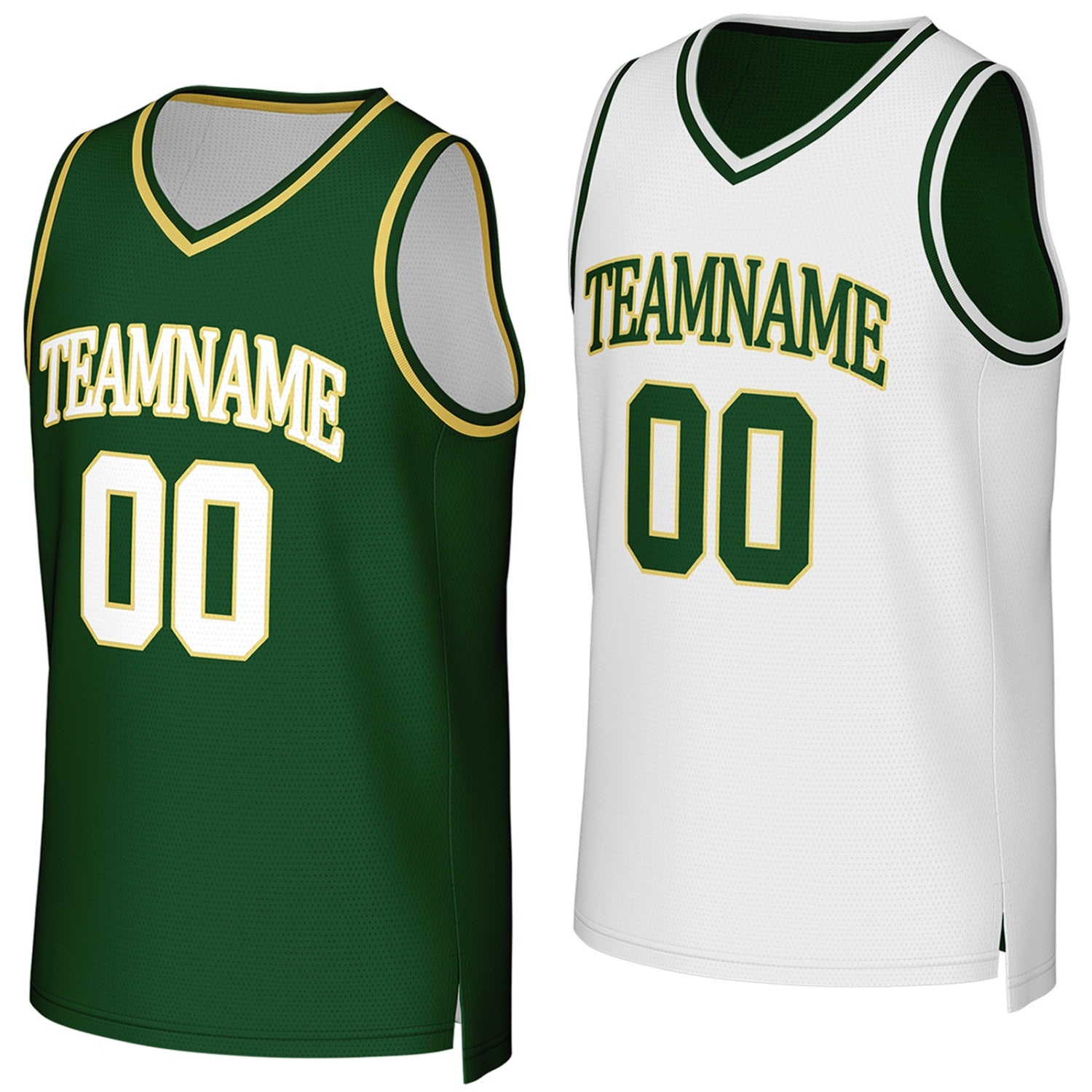 Custom reversible green white basketball jersey, personalized team name number Logo breathable Mesh sports top for men women youth game practice - Vosoli