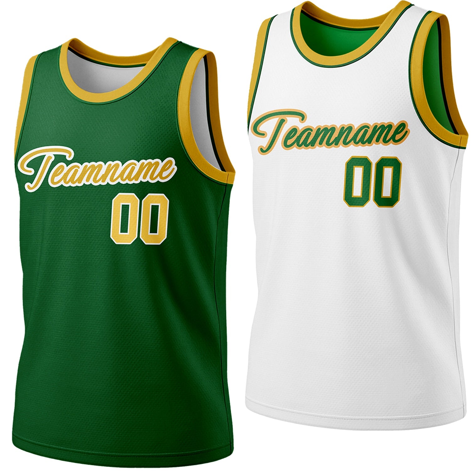 Custom reversible green & white basketball jersey, personalized script team name number Logo breathable sports top for men women youth Adult game practice - Vosoli