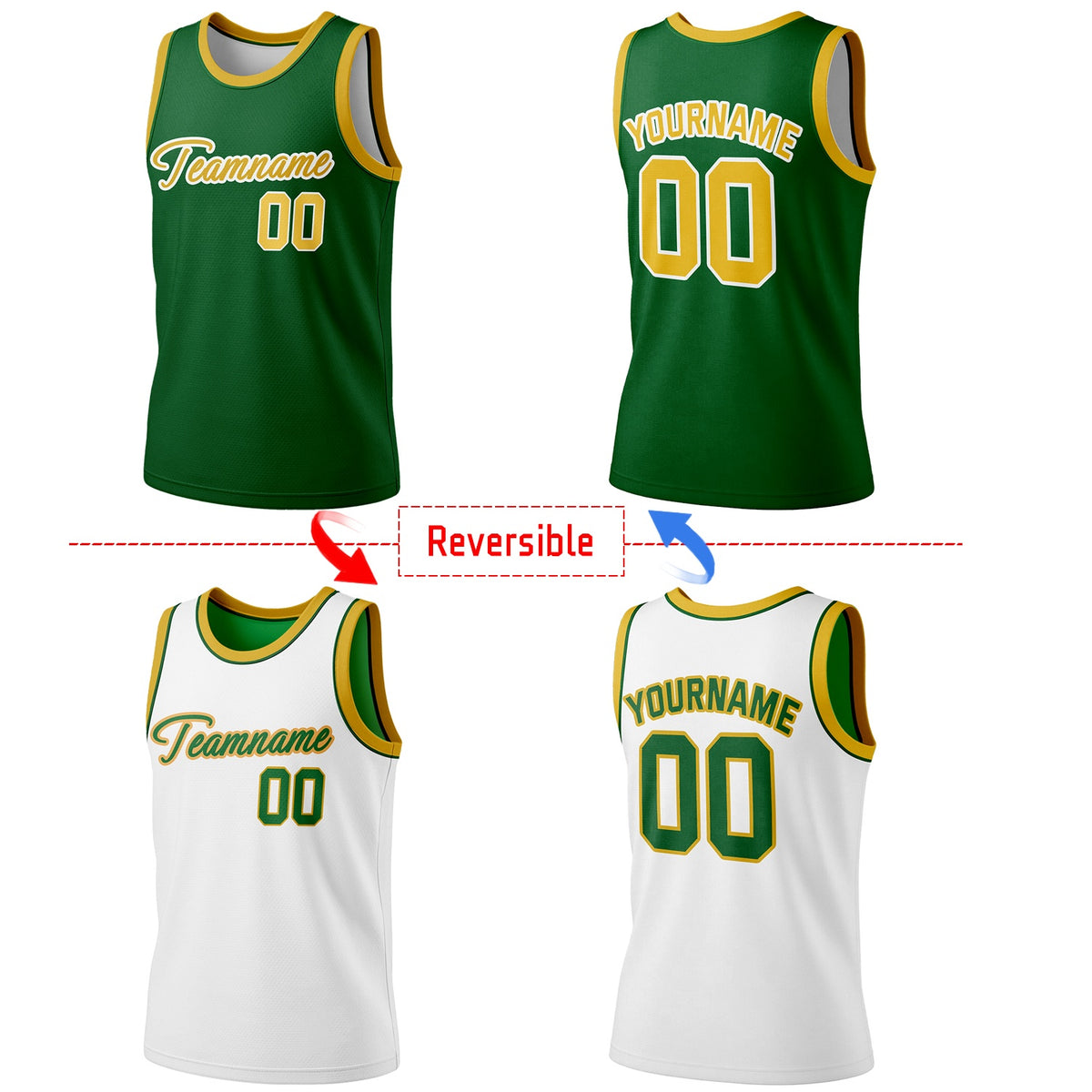 Custom Reversible Green & White Basketball Jersey | Personalized Team Jersey | Vosoli