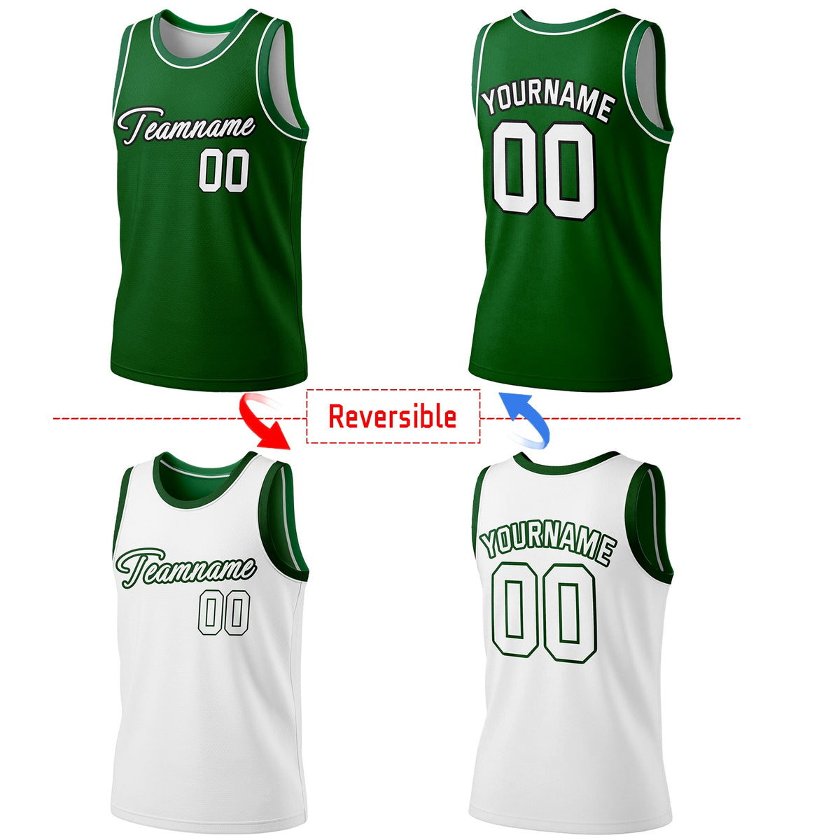 Custom Reversible Green & White Basketball Jersey | Personalized Team Jersey | Vosoli