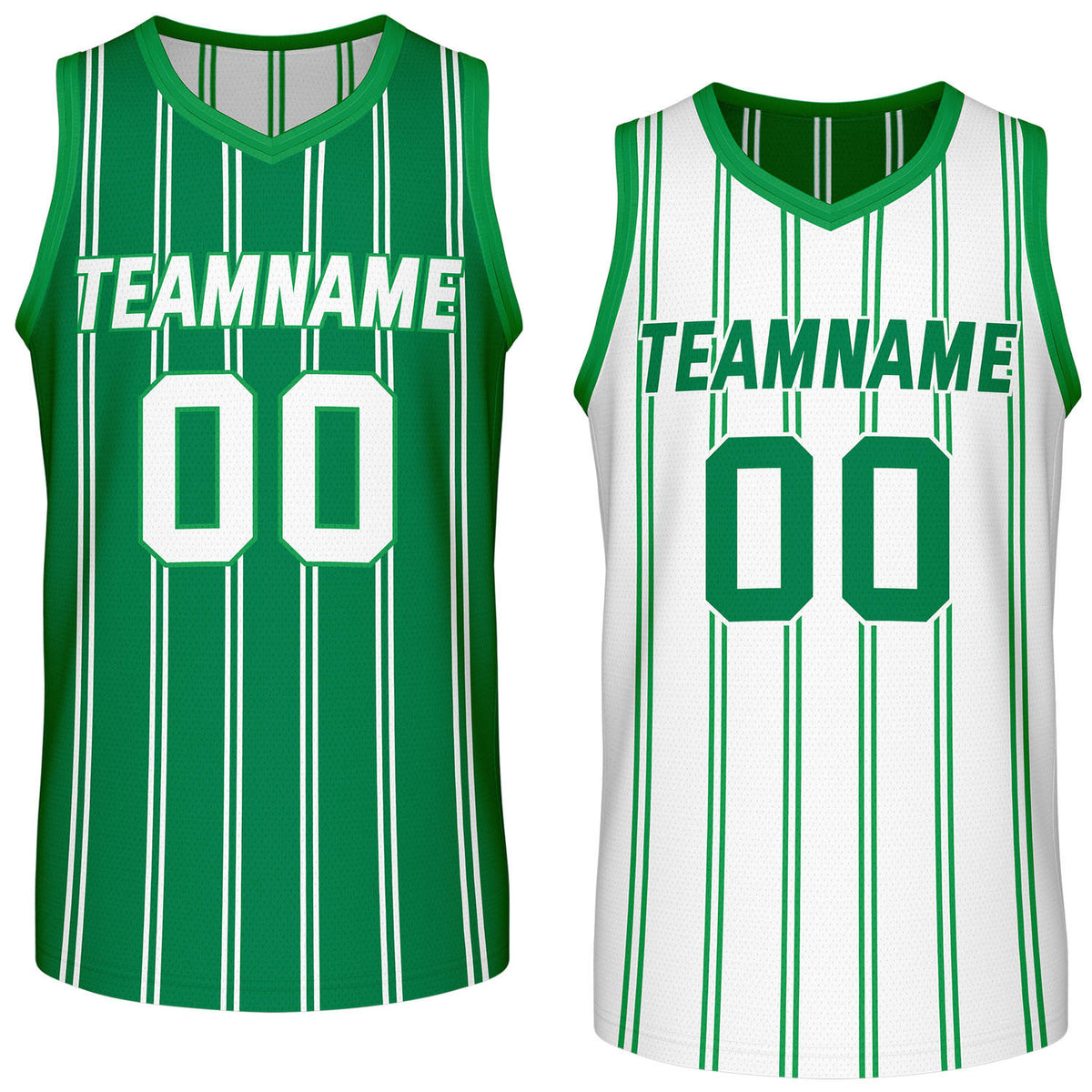 Custom Reversible Green White Striped Basketball Jersey | Team Name &amp; Number - Vosoli