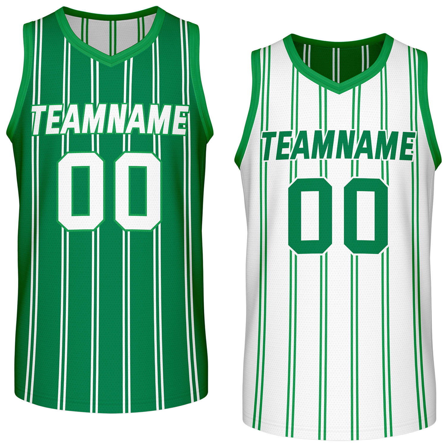 Custom Reversible Green White Striped Basketball Jersey | Team Name & Number - Vosoli