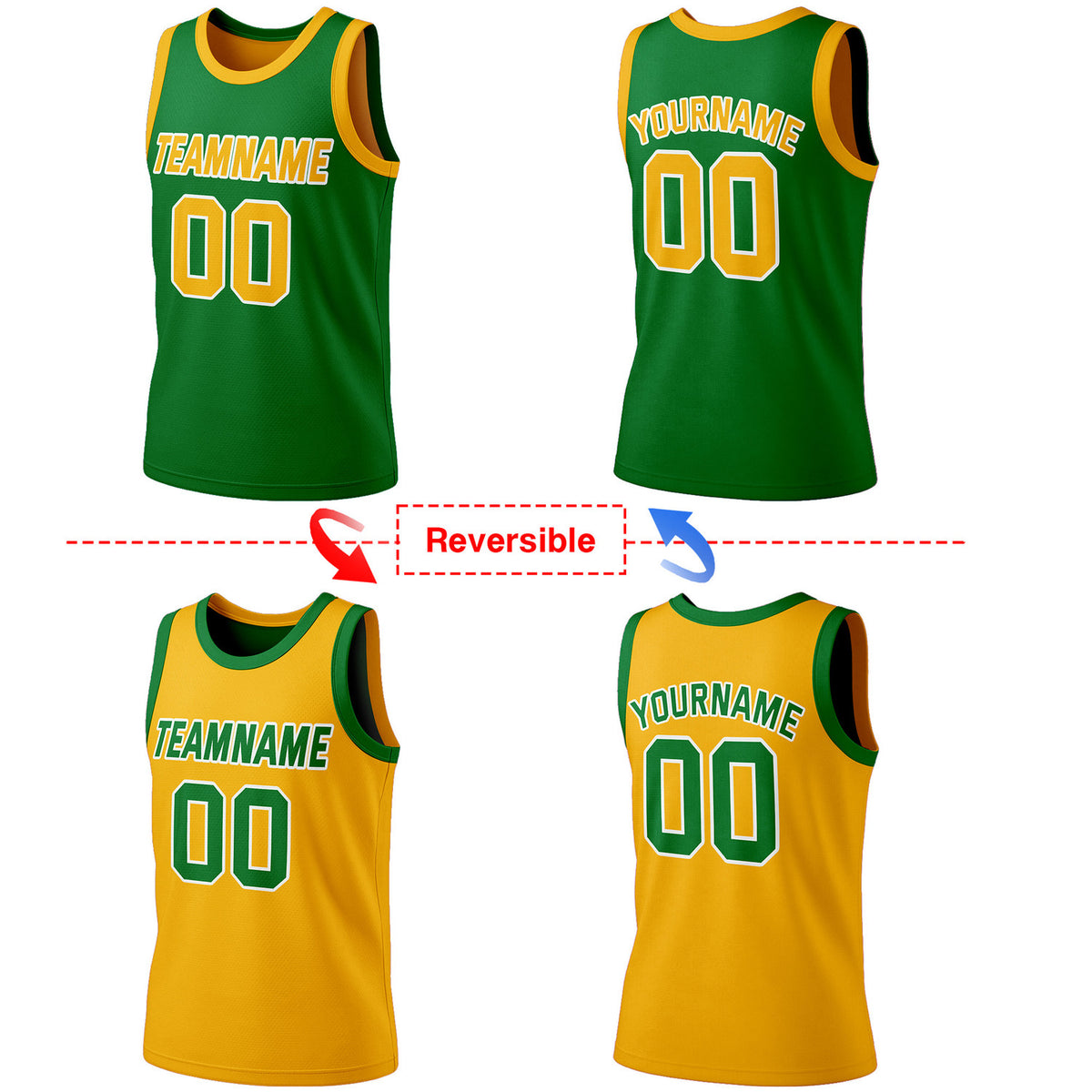 Custom Reversible Green & Yellow Basketball Jersey | Personalized Team Jersey | Vosoli