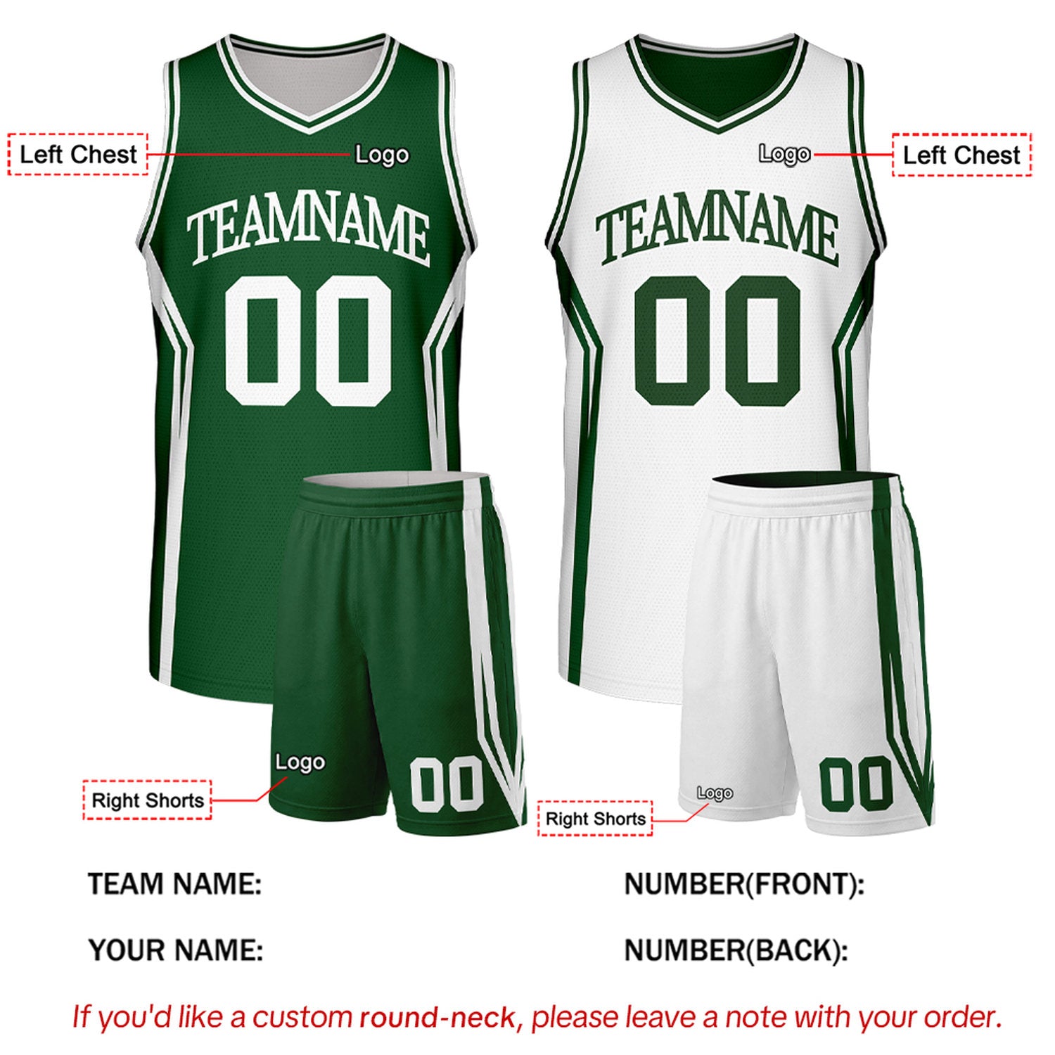 Custom Green & White Reversible Basketball Uniform Set | Personalized School Team Uniforms for Adult & Youth