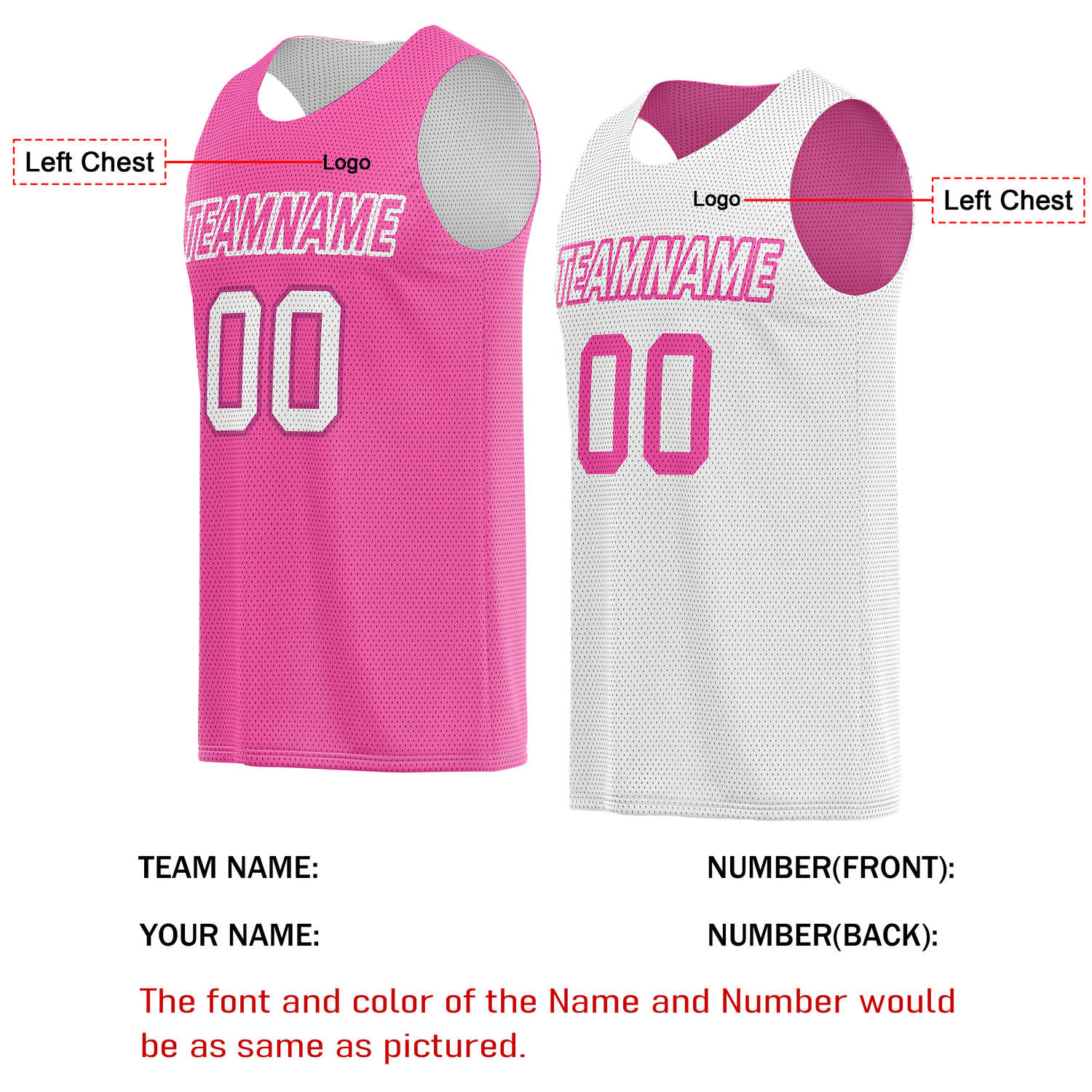 Custom Reversible Hot Pink White Basketball Jersey | Personalized Team Name & Number - Vosoli