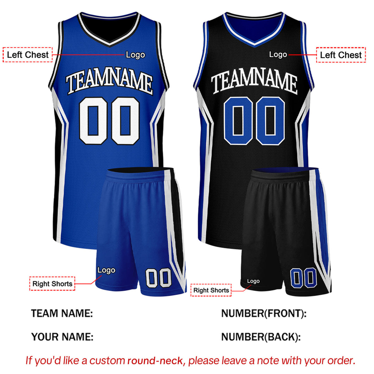 Custom Royal Blue & Black Two Sided Basketball Uniform Set | Personalized Team Uniforms for Adult & Youth