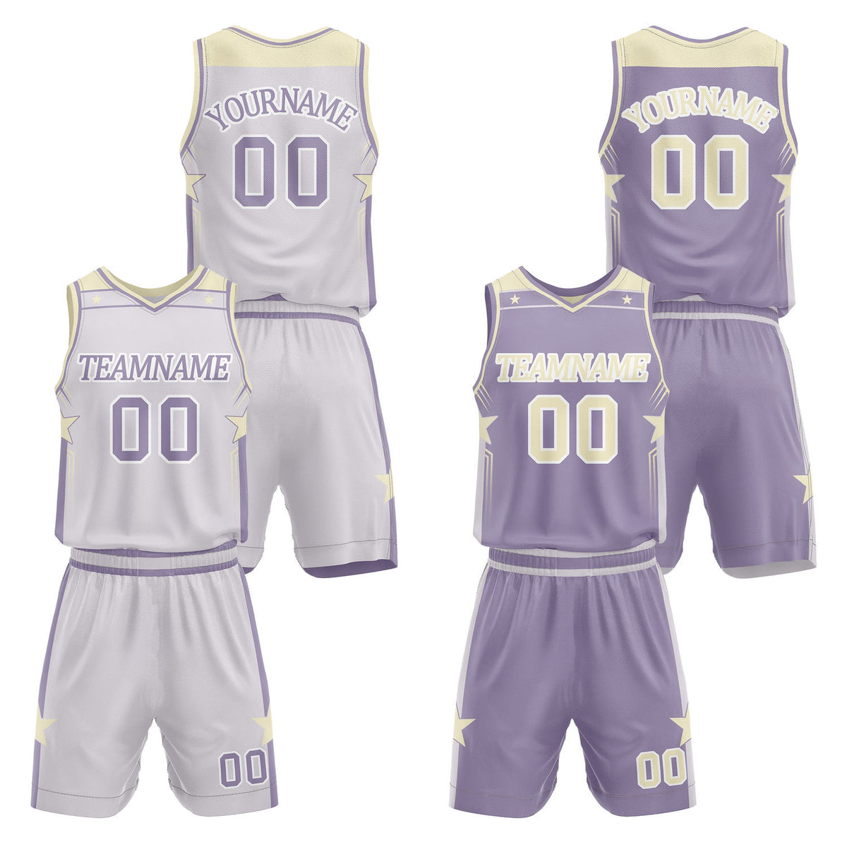 Custom reversible gray &amp; lavender basketball uniform set, personalized with team name number and logo, breathable mesh fabric for men women youth game practice - Vosoli
