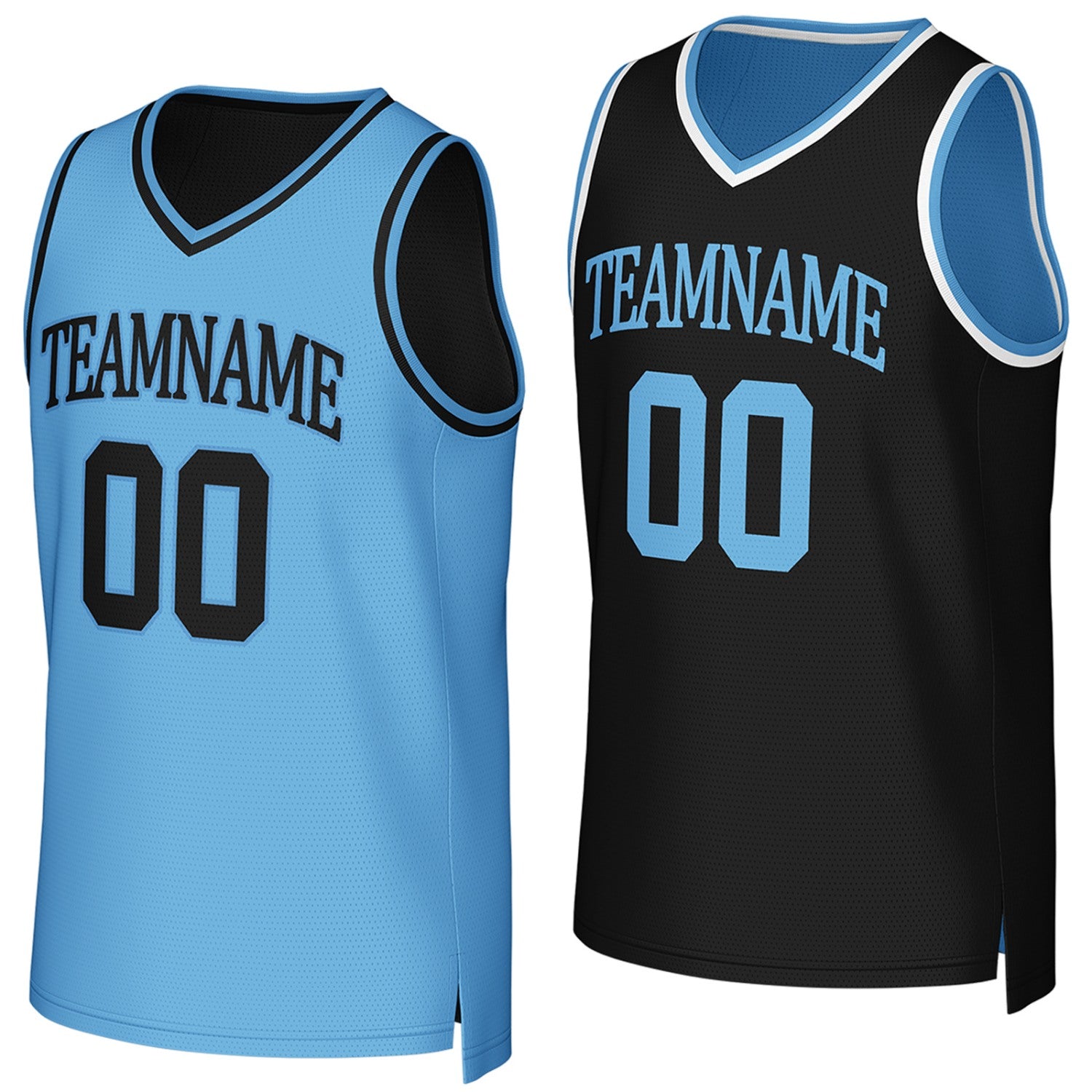 Custom reversible light blue black basketball jersey, personalized team name number Logo breathable Mesh sports top for men women youth game practice - Vosoli