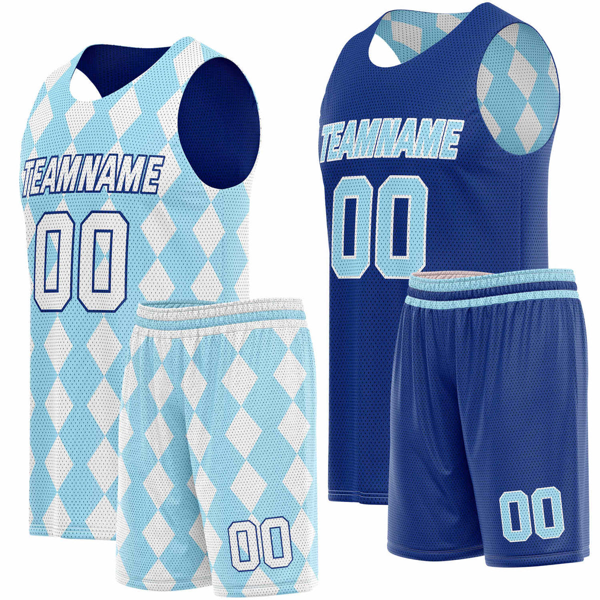 Custom Reversible Basketball Jersey + Shorts Set (Light Blue &amp; Dark Blue) - Personalized Team Name, Number &amp; LOGO | Vosoli