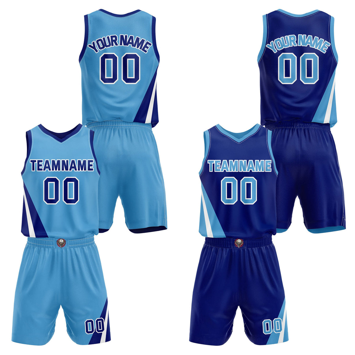 Custom Reversible Light Blue Navy Basketball Uniform Set | Team &amp; Player Name - Vosoli