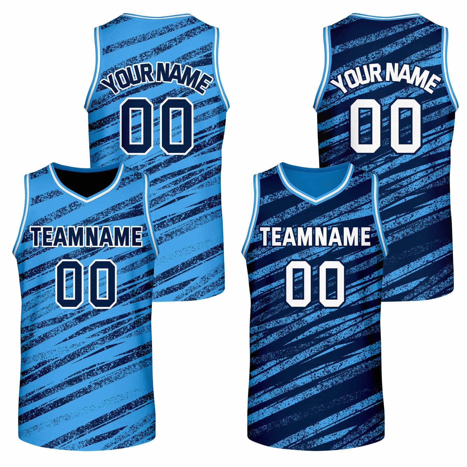 Custom Reversible Light Blue Navy Clean Basketball Jersey | Team & Player Name - Vosoli