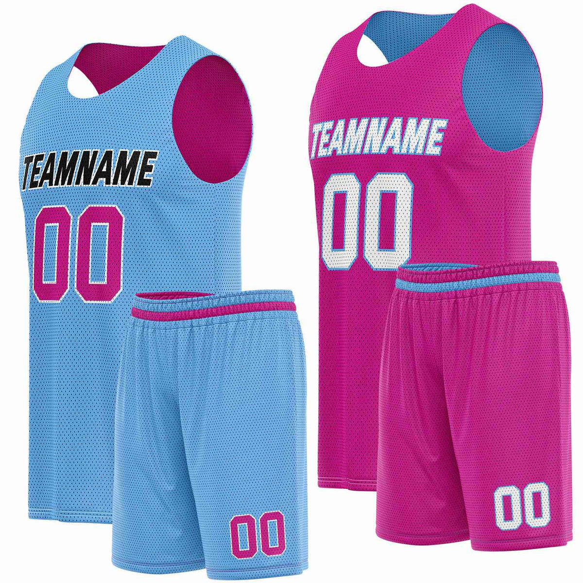 Custom Reversible Light Blue Pink Basketball Uniform Set | Team Name &amp; Number - Vosoli