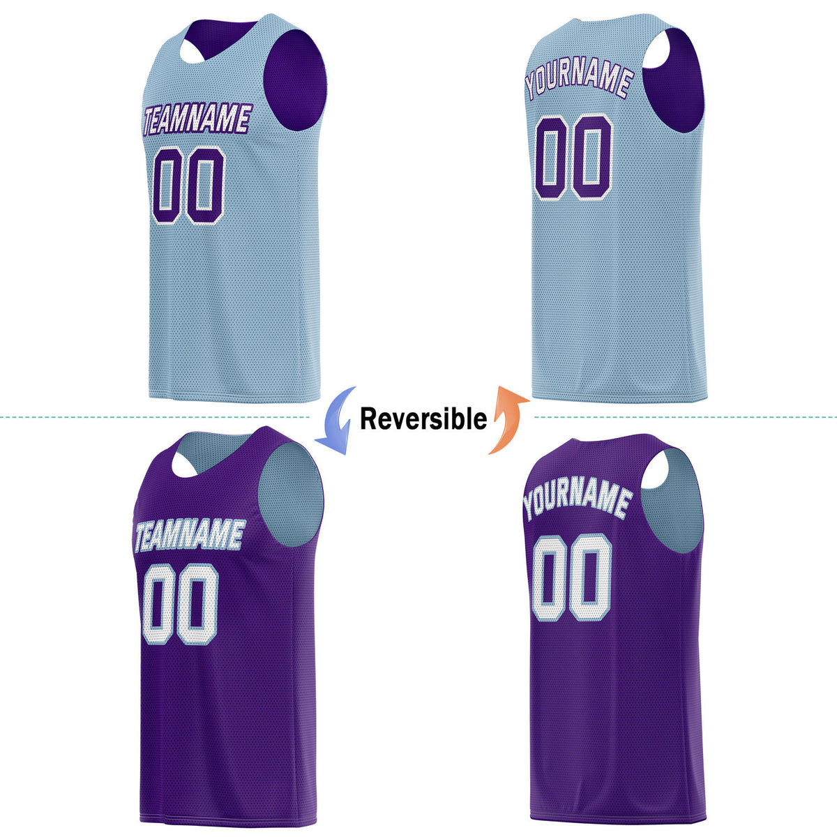 Custom Reversible Light Blue & Purple Basketball Jersey | Personalized for Team Sports - Vosoli