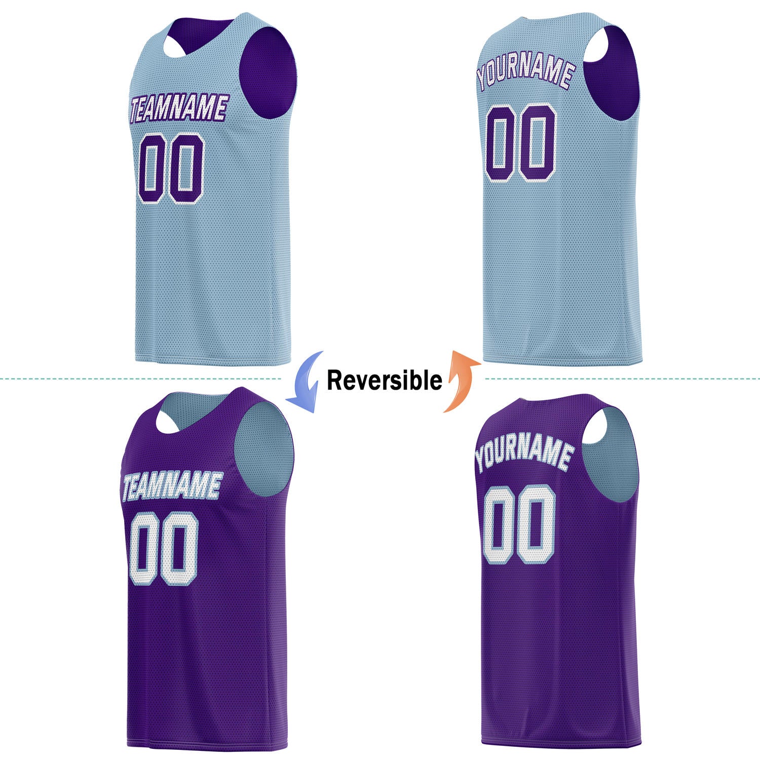 Custom Reversible Light Blue & Purple Basketball Jersey | Personalized for Team Sports - Vosoli