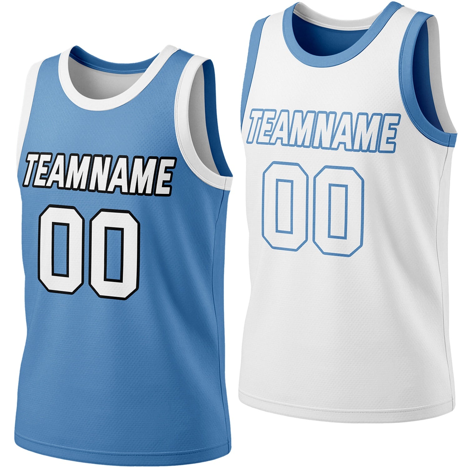 Custom reversible light blue & white basketball jersey, personalized team name number logo, breathable mesh fabric sports top for men women youth Adult game practice - Vosoli
