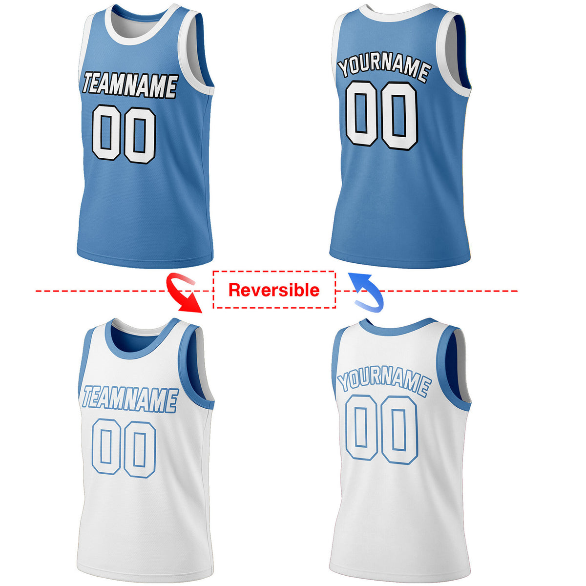 Custom Reversible Light Blue & White Basketball Jersey | Personalized Team Jersey | Vosoli