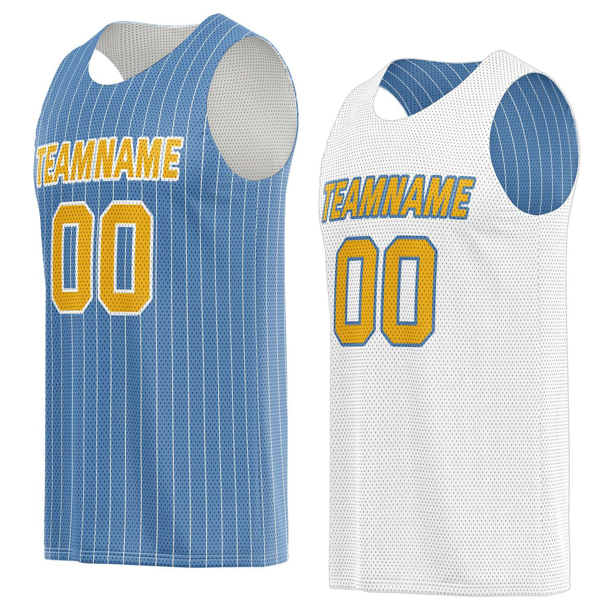 Custom Reversible Light Blue White Pinstripe Basketball Jersey, Personalized Team Name Number Breathable Mesh Uniform for Men Women Youth