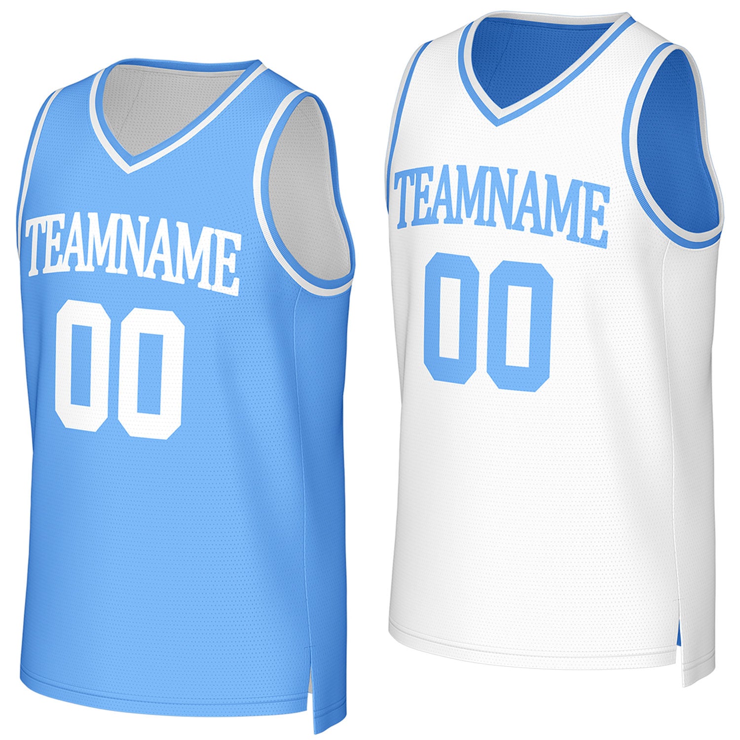 Custom reversible light blue white basketball jersey, personalized team name number Logo breathable Mesh sports top for men women youth game practice - Vosoli
