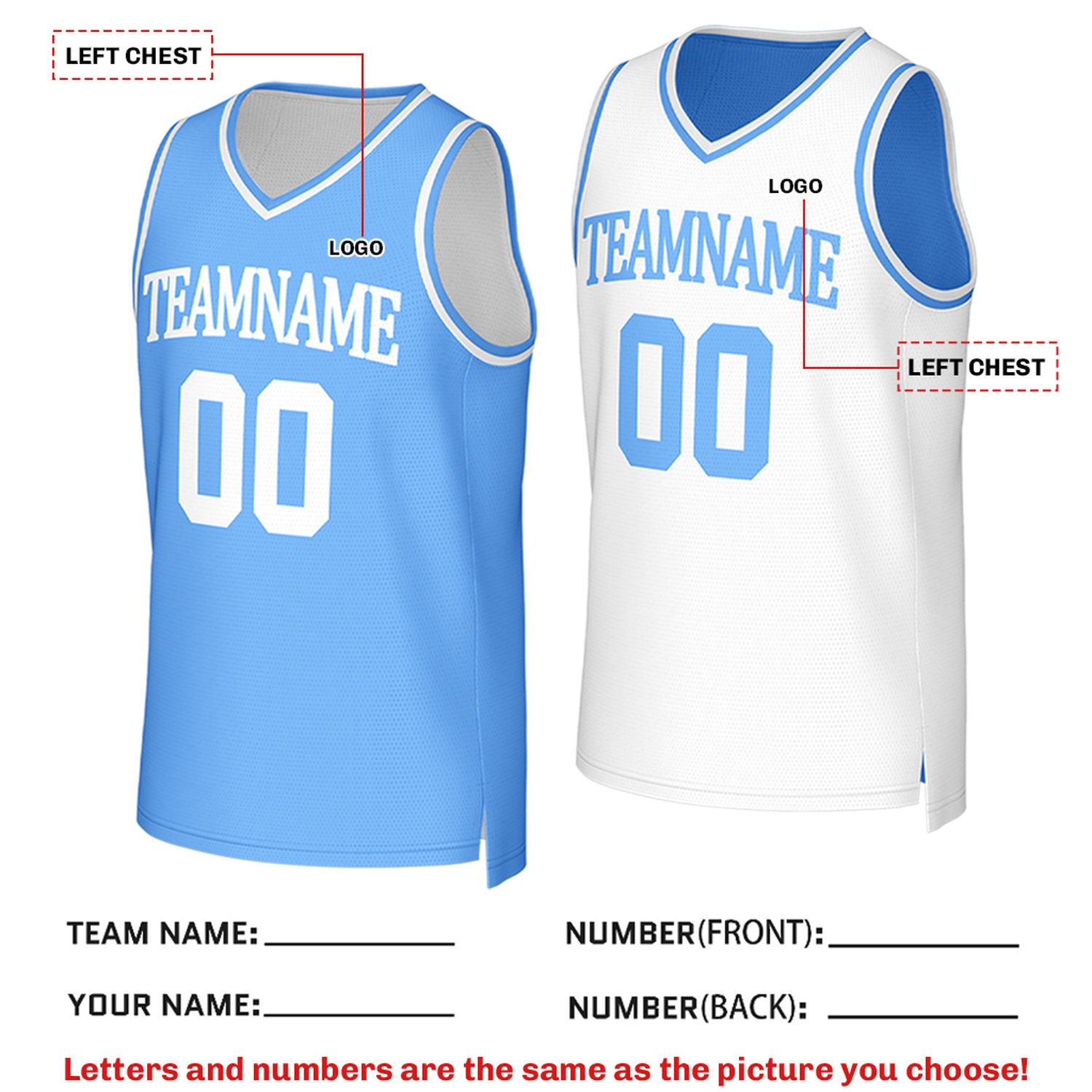 Custom Reversible Light Blue & White Mesh Basketball Jersey | Personalized Team Jersey | Vosoli