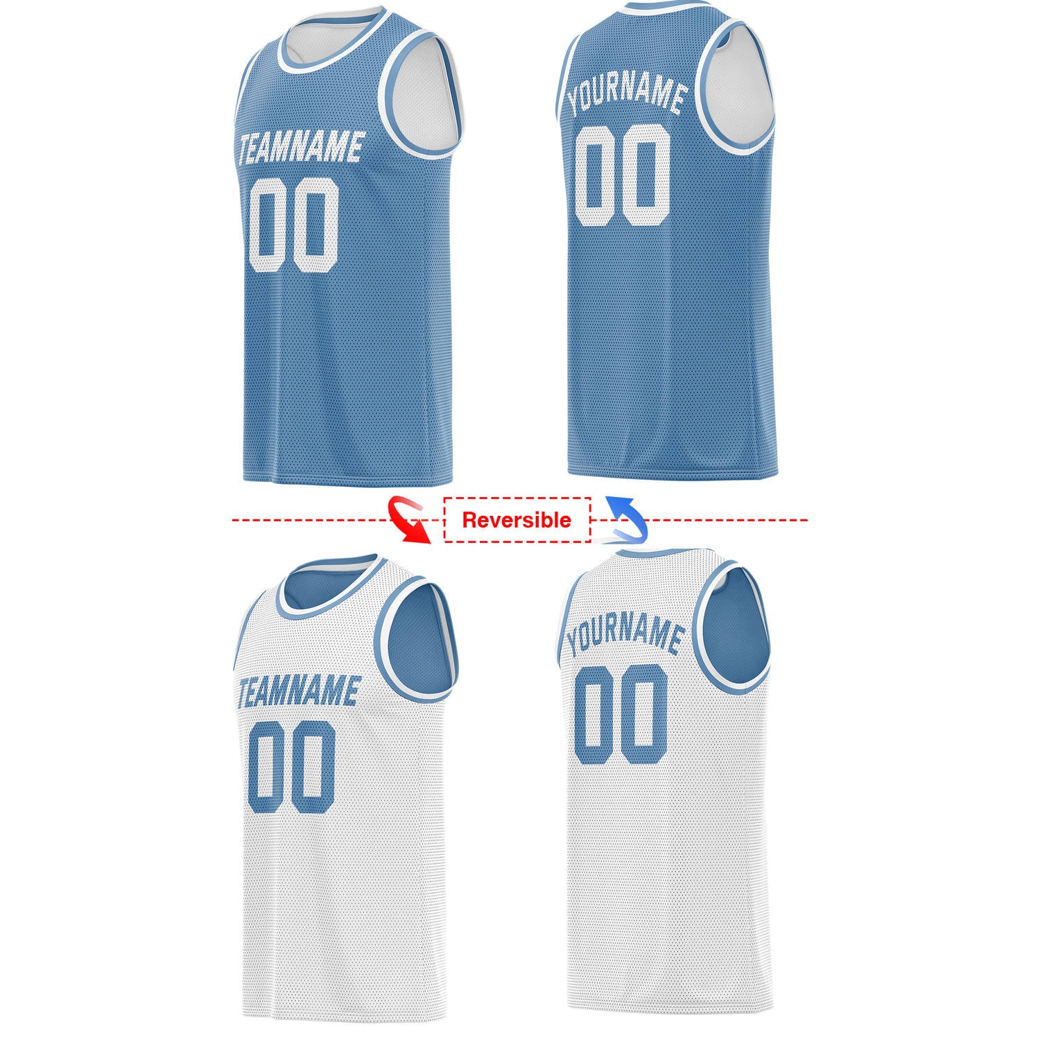 Custom Reversible Light Blue & White Mesh Basketball Jersey | Personalized Team Jersey | Vosoli