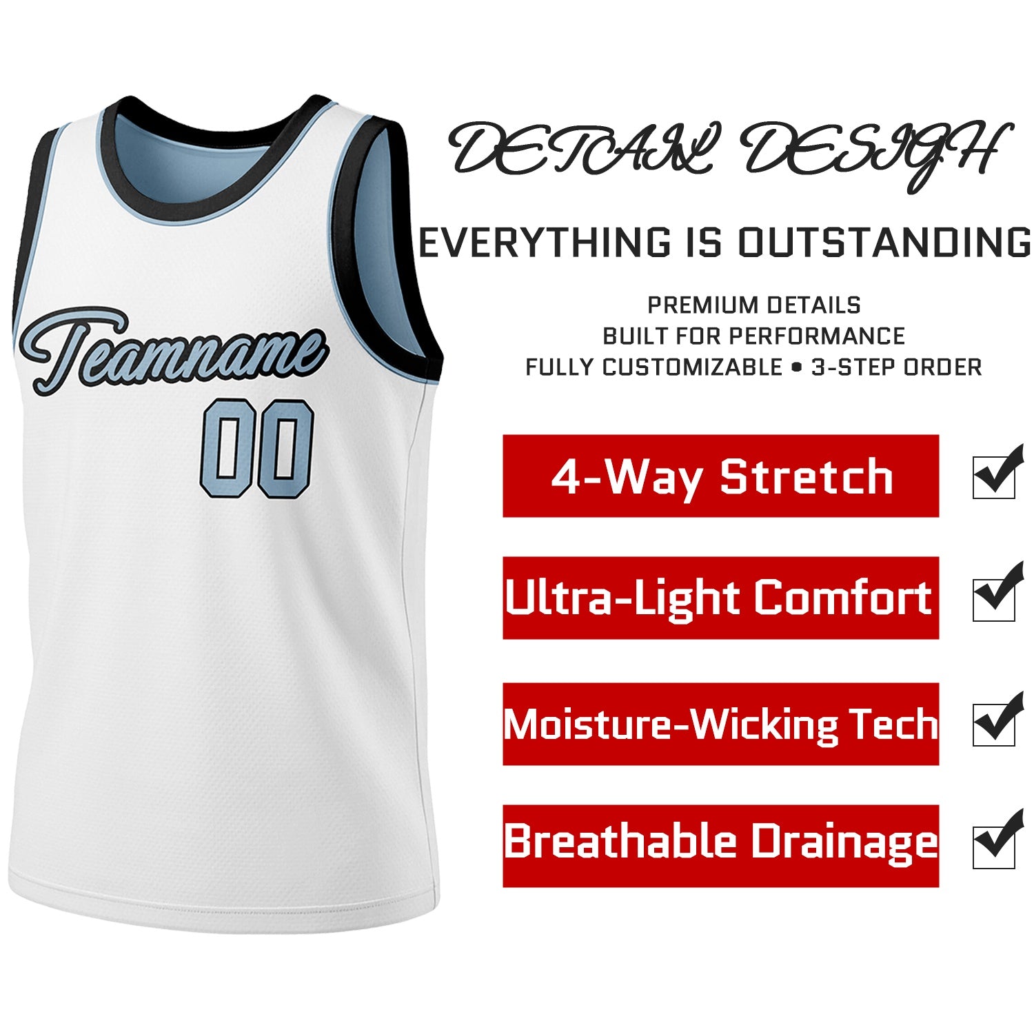 Custom Reversible Light Blue & White Basketball Jersey | Personalized Team Jersey | Vosoli