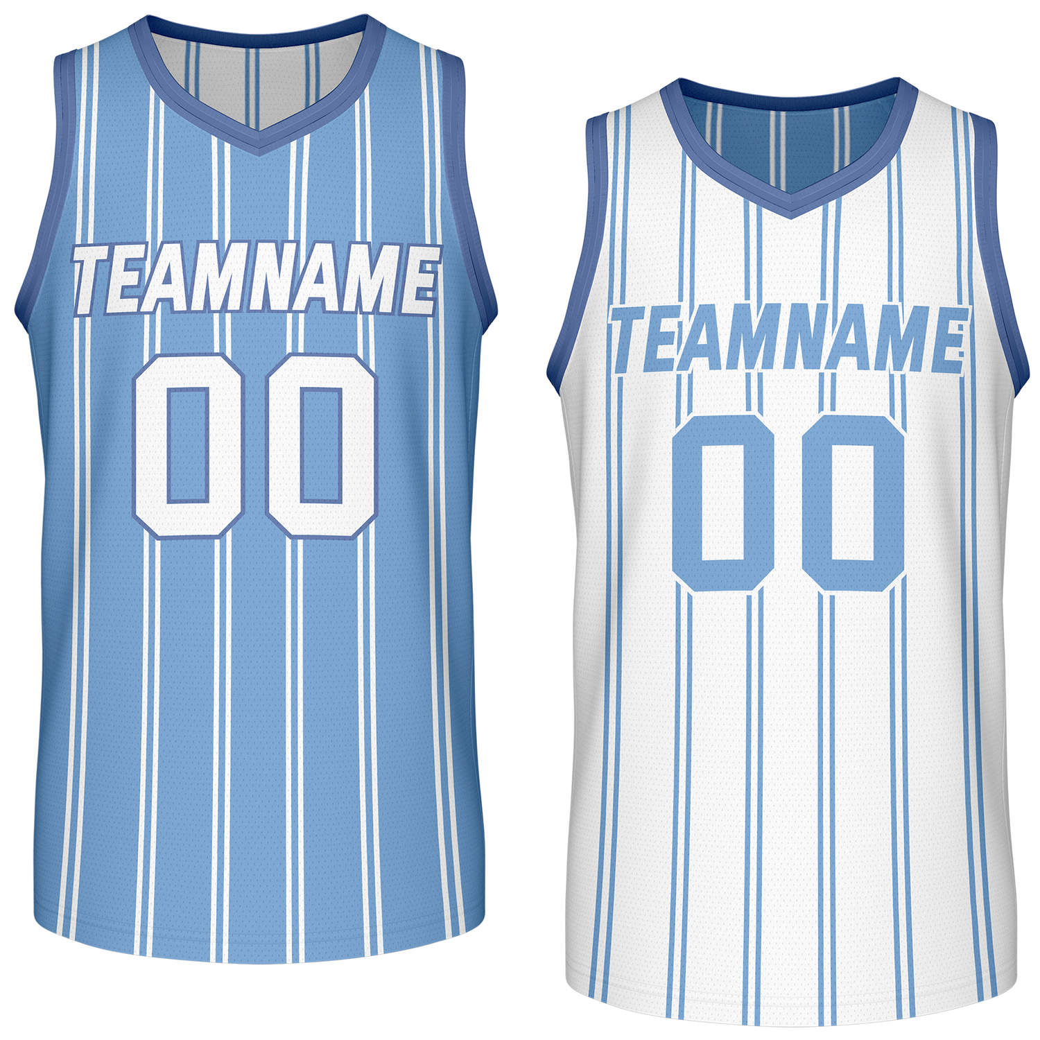 Custom Reversible Light Blue White Striped Basketball Jersey | Team Name & Number - Vosoli