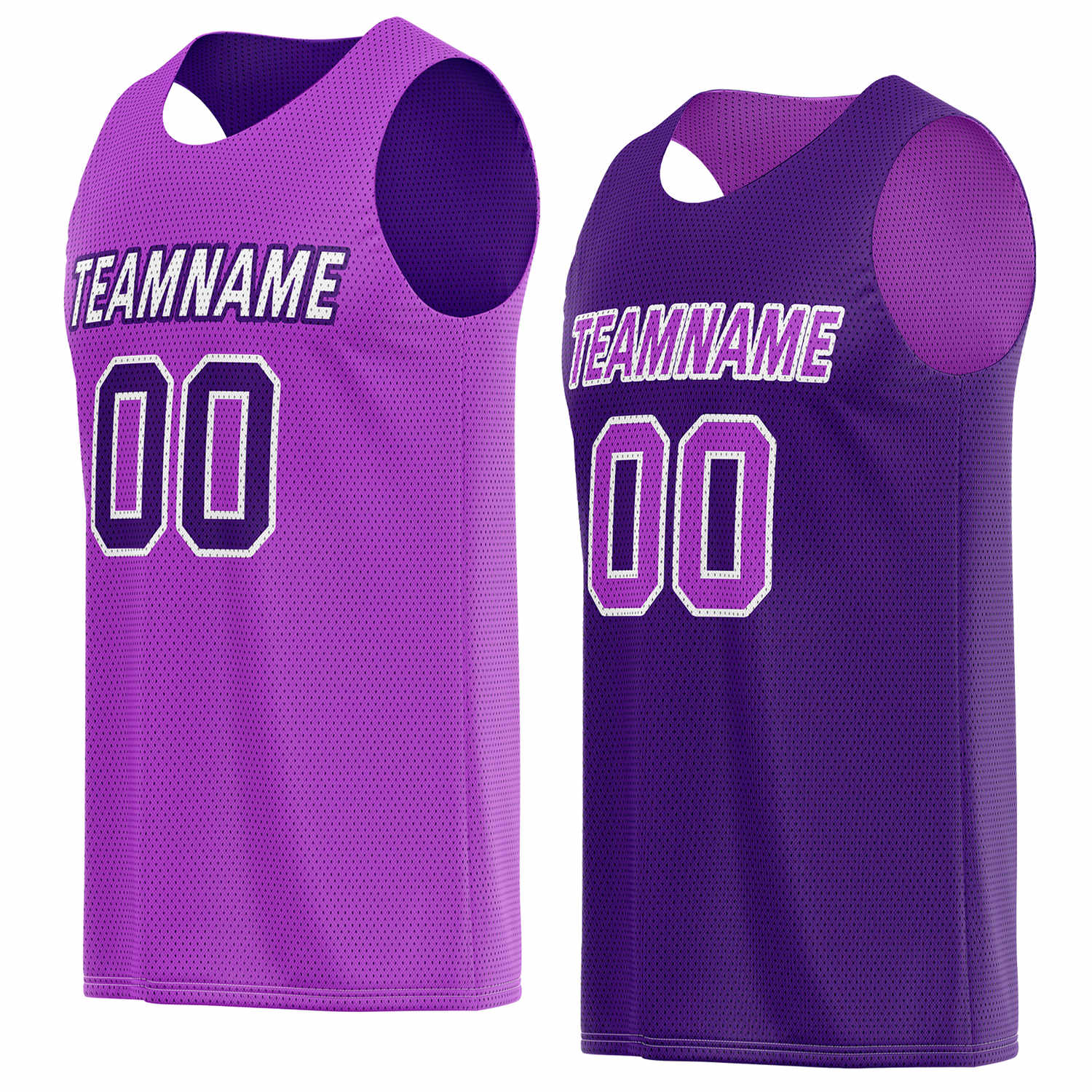 Custom reversible light purple & dark purple basketball jersey, personalized team name number logo breathable mesh sports top for men women youth game practice wear - Vosoli