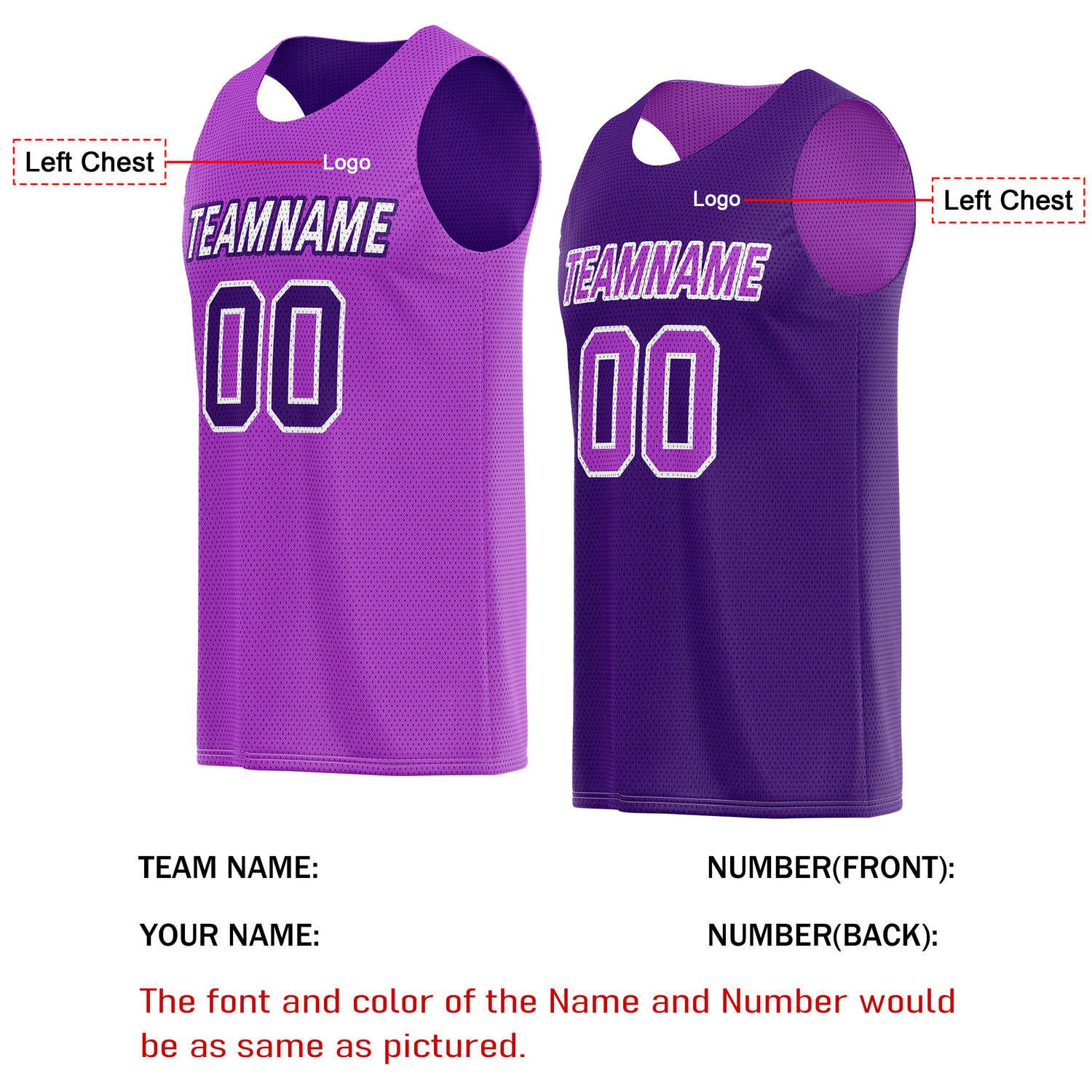 Custom Reversible Light & Dark Purple Basketball Jersey | Personalized for Team Sports - Vosoli