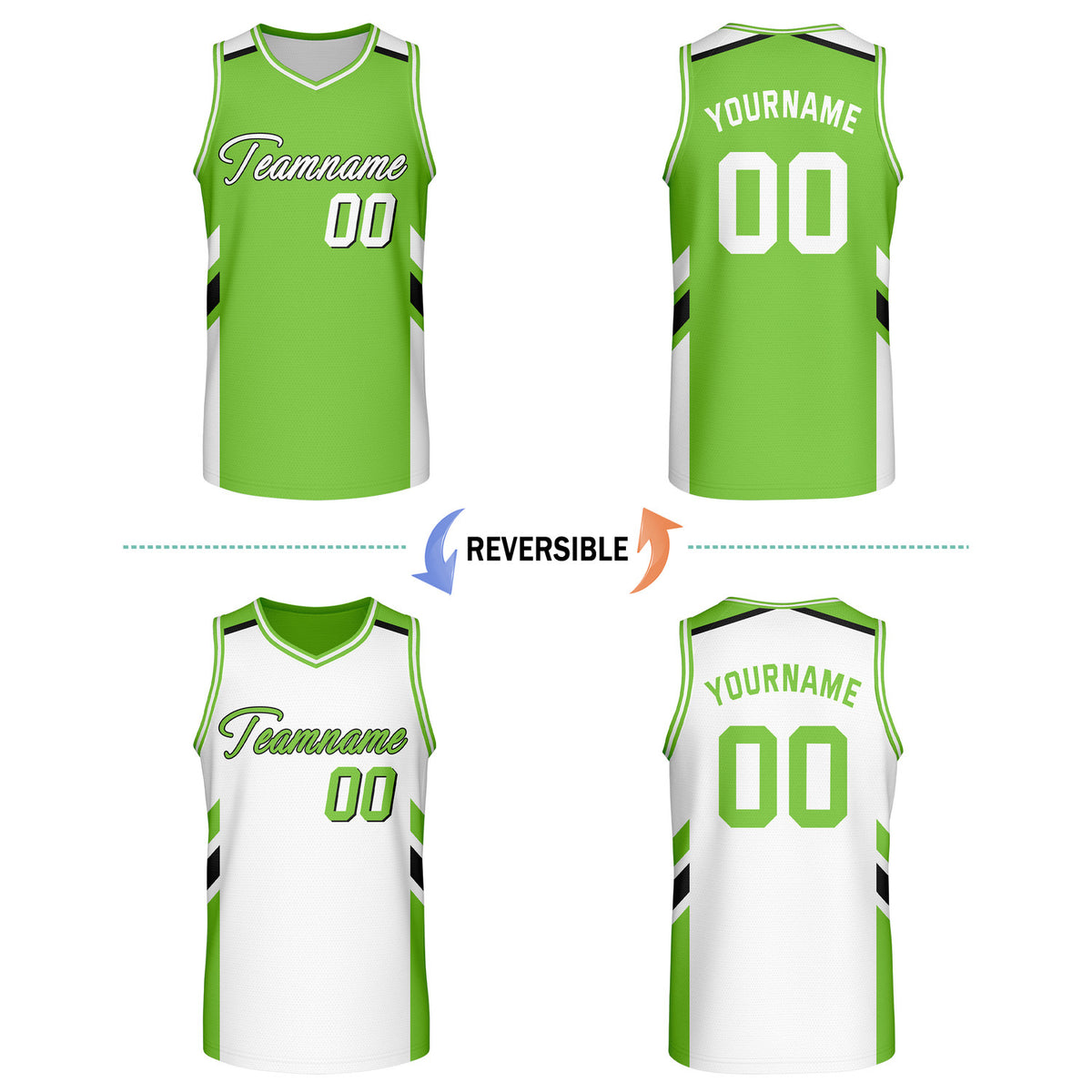 Custom Reversible Lime Green White Basketball Jersey | Personalized Team Jersey | Vosoli