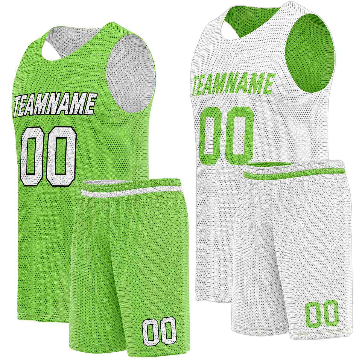 Custom Reversible Lime Green White Basketball Uniform Set | Team Name &amp; Number - Vosoli