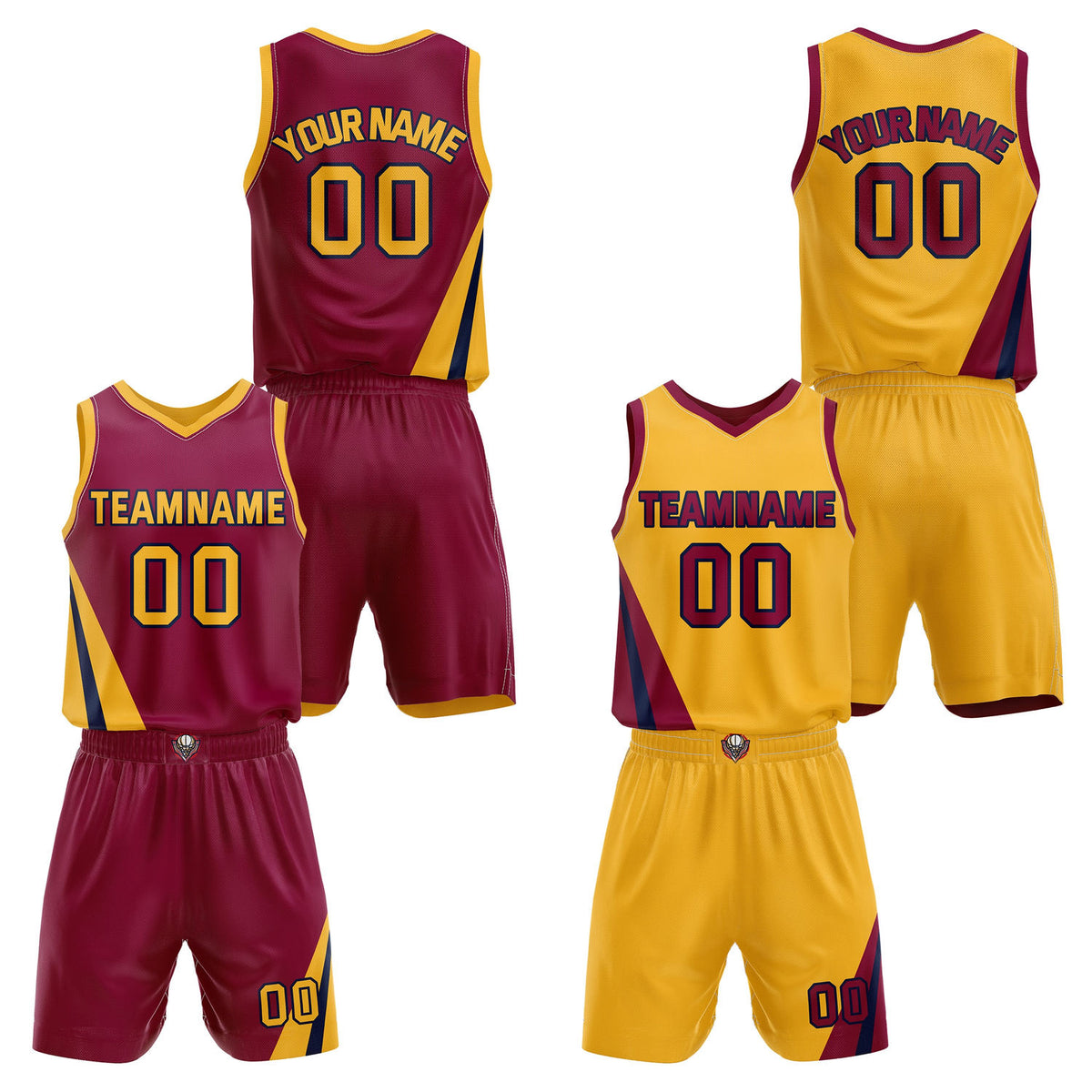 Custom Reversible Maroon Gold Basketball Uniform Set | Team &amp; Player Name - Vosoli