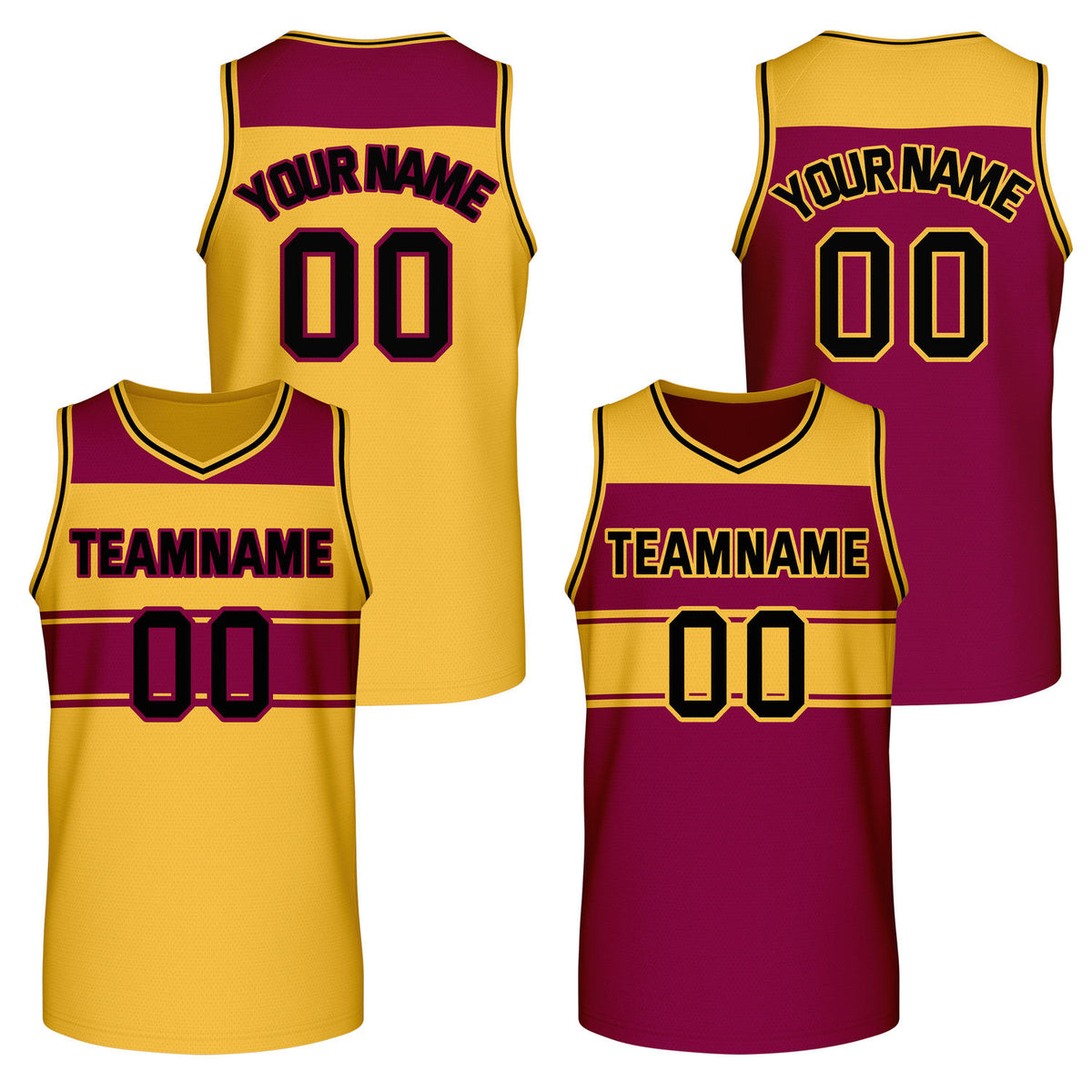 Custom Reversible Maroon Gold Block Basketball Jersey | Team &amp; Player Name - Vosoli