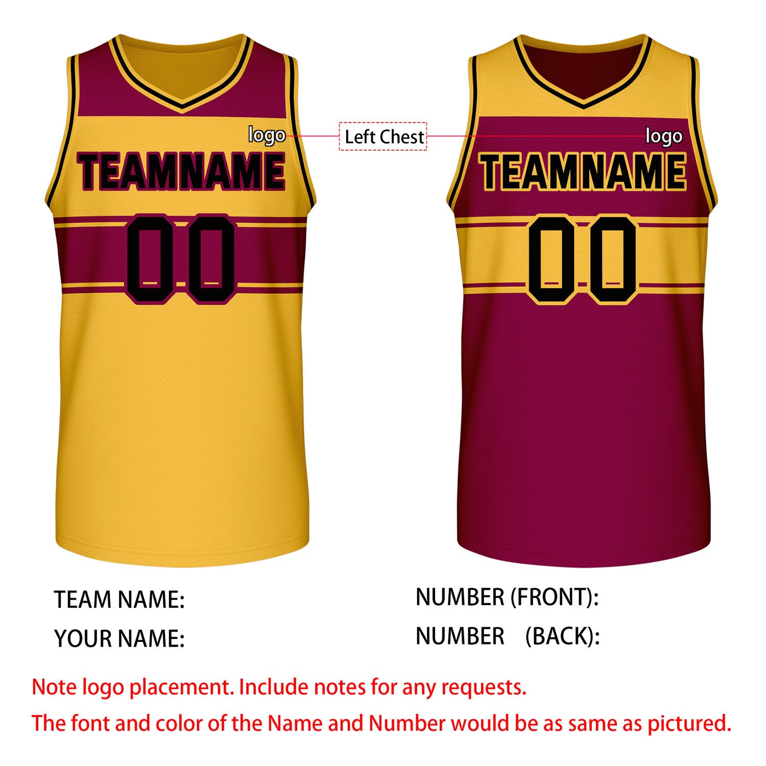 Custom Reversible Maroon Gold Block Basketball Jersey | Team & Player Name - Vosoli
