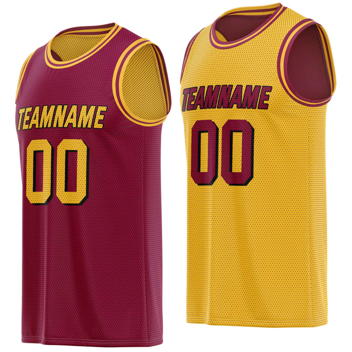 Custom reversible maroon gold basketball jersey, personalized team name number Logo breathable Mesh sports top for men women youth game practice - Vosoli