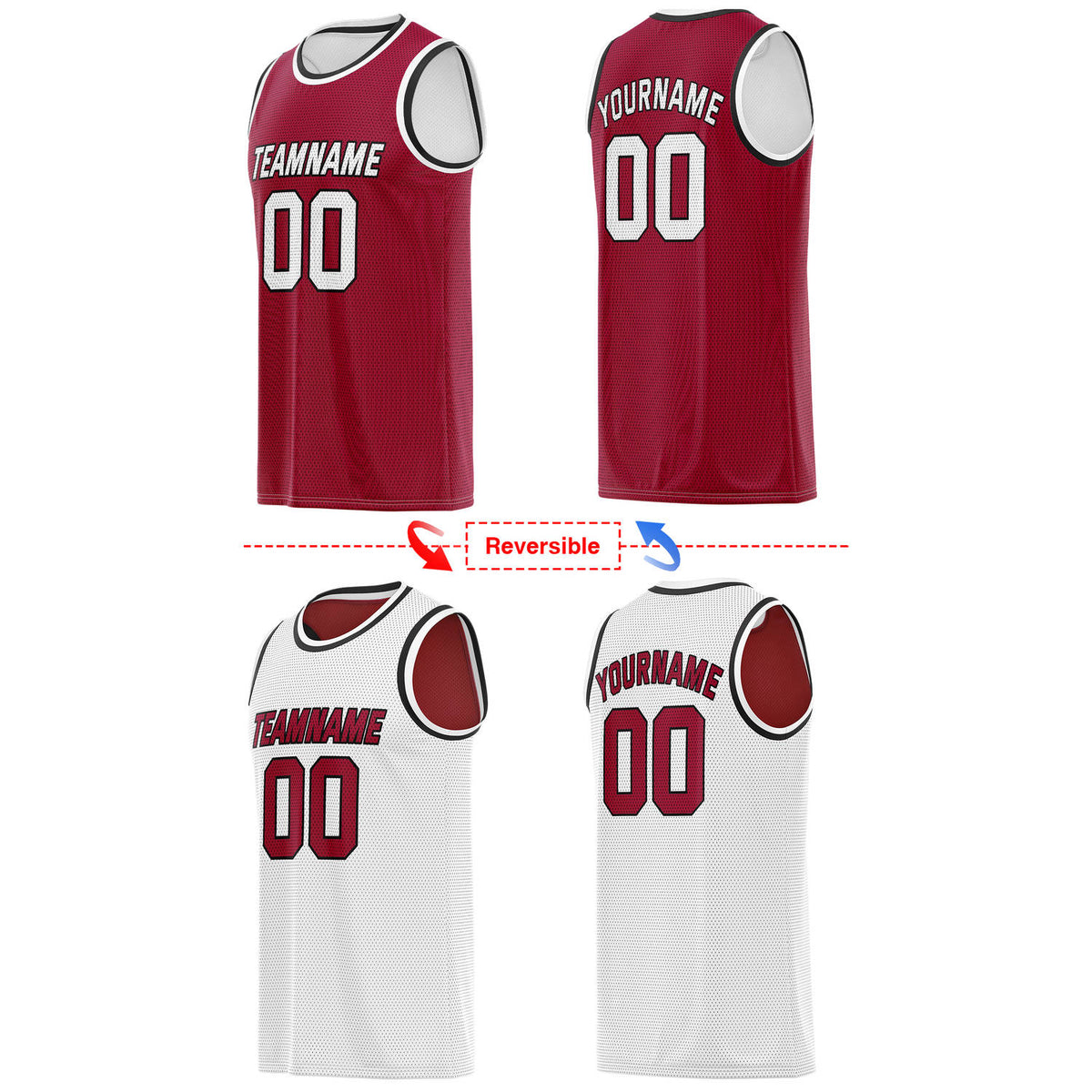 Custom Reversible Maroon & White Mesh Basketball Jersey | Personalized Team Jersey | Vosoli