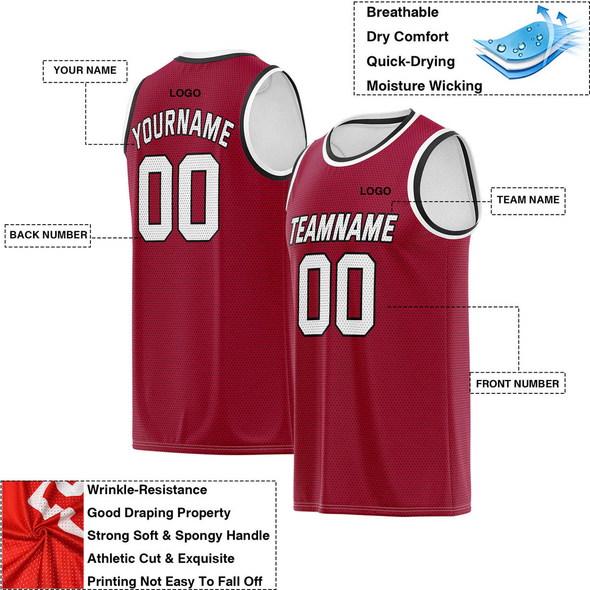 Custom Reversible Maroon & White Mesh Basketball Jersey | Personalized Team Jersey | Vosoli