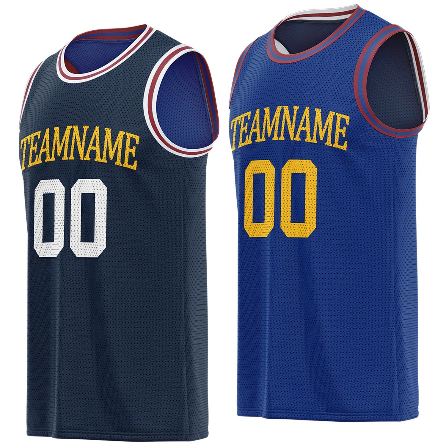 Custom reversible navy & blue basketball jersey, personalized team name number logo breathable mesh sports top for men women youth game practice - Vosoli