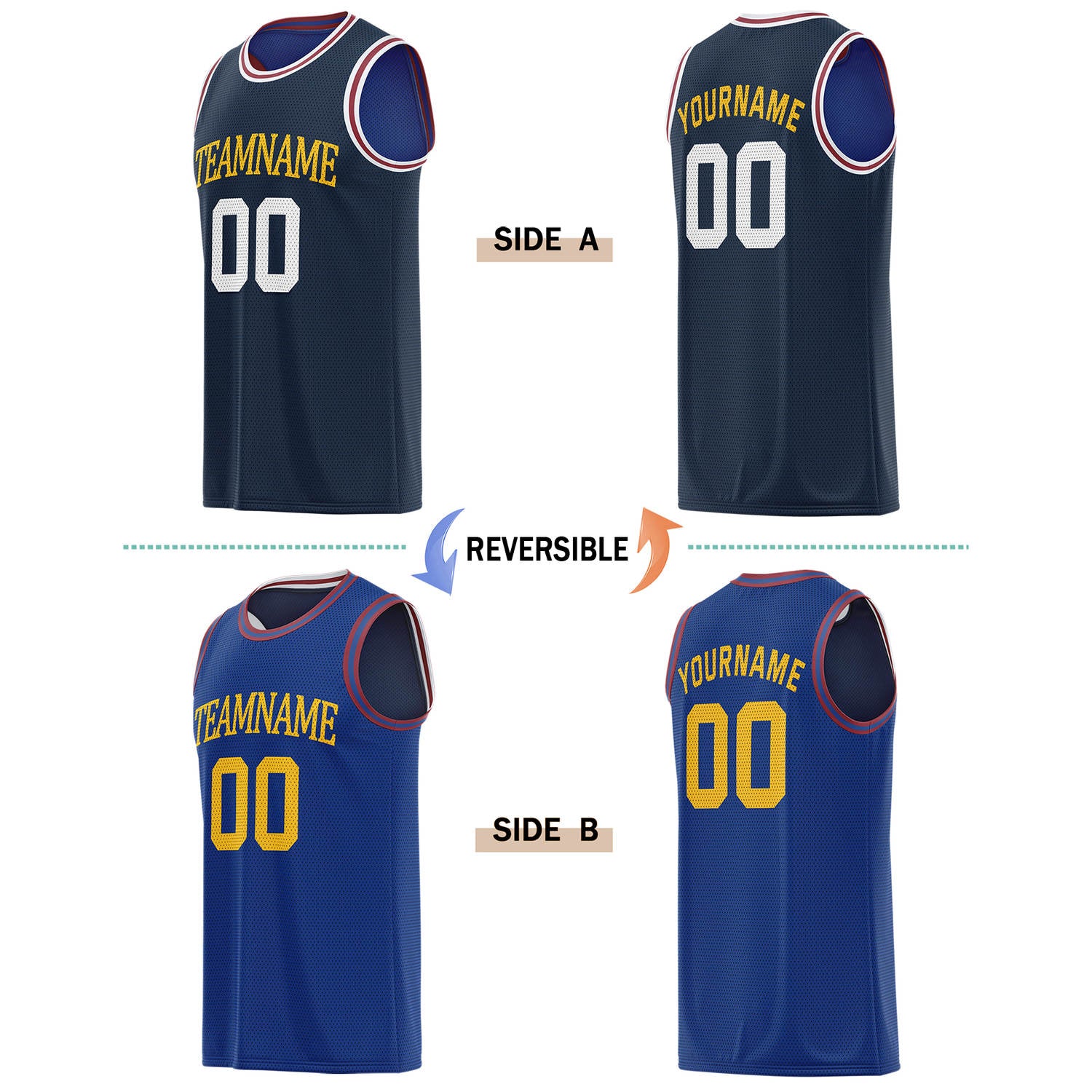 Custom Reversible Navy & Blue Basketball Jersey | Personalized for Team Sports - Vosoli