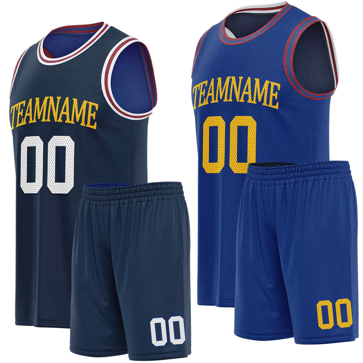 Custom reversible navy &amp; blue basketball uniform set, personalized team name number logo breathable mesh sports jersey and shorts for men women youth game practice - Vosoli