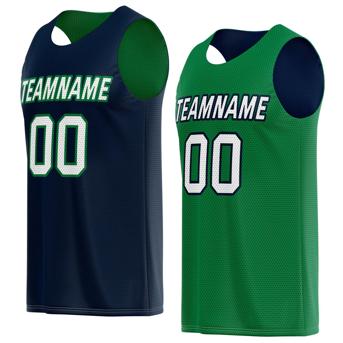 Custom reversible navy &amp; green basketball jersey, personalized team name number logo breathable mesh sports top for men women youth game practice wear - Vosoli