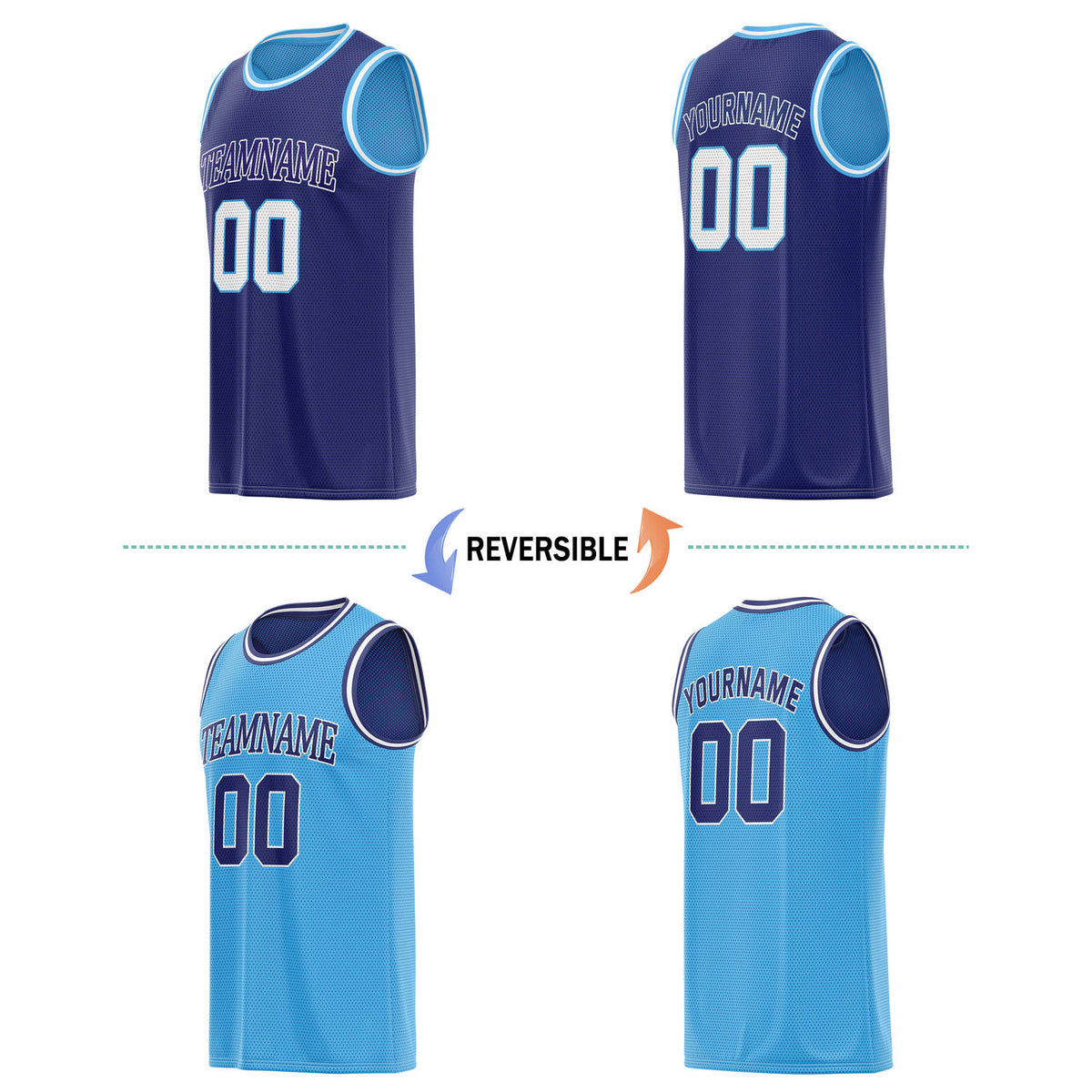 Custom Reversible Navy Blue & Light Blue Basketball Jersey | Personalized Team Name & Number - Vosoli