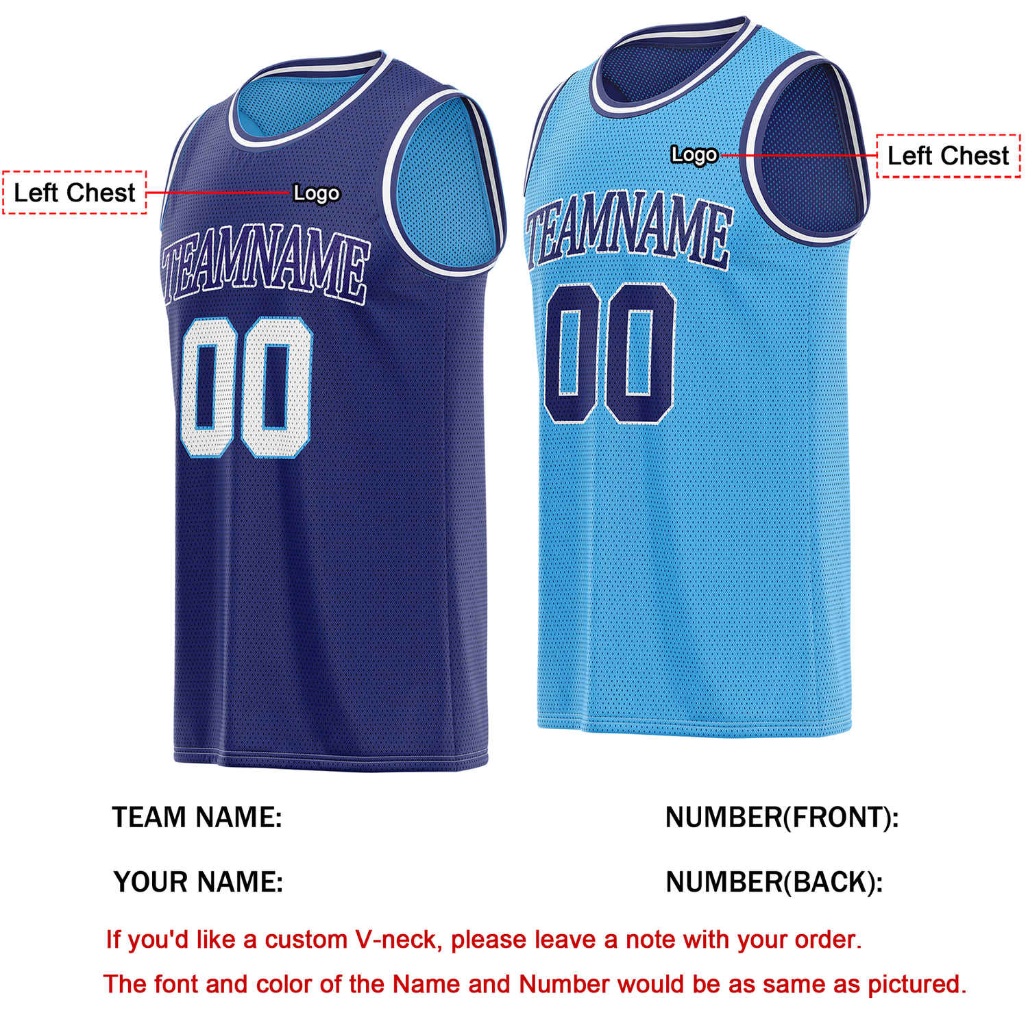 Custom Reversible Navy Blue & Light Blue Basketball Jersey | Personalized Team Name & Number - Vosoli