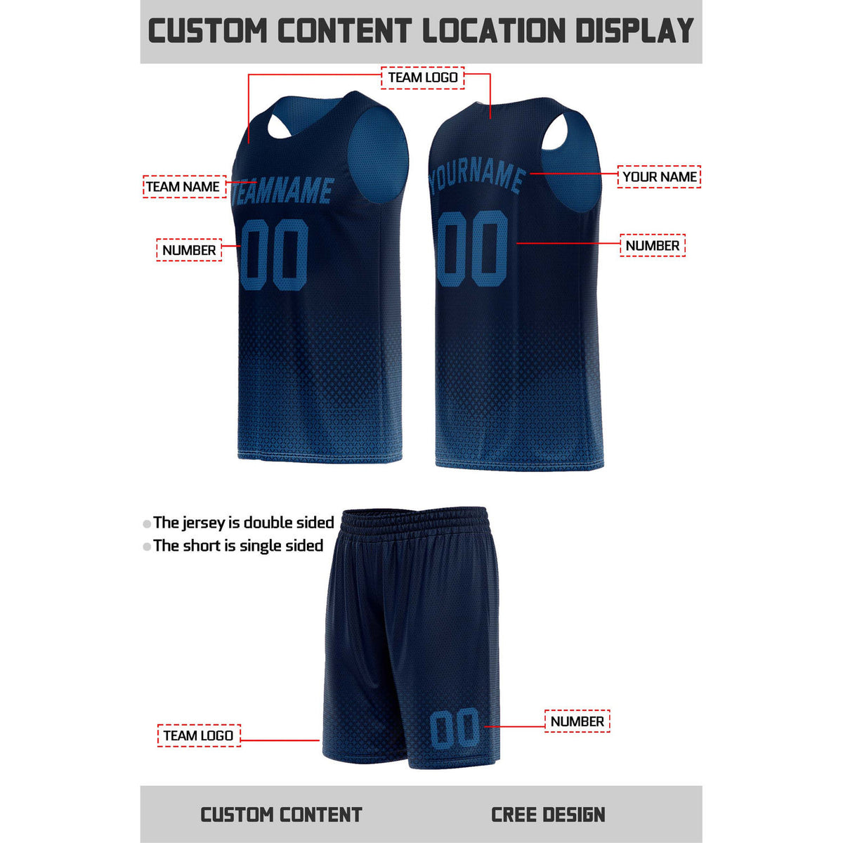 Custom Reversible Navy & Blue Mesh Basketball Uniform | Personalized Team Set | Vosoli