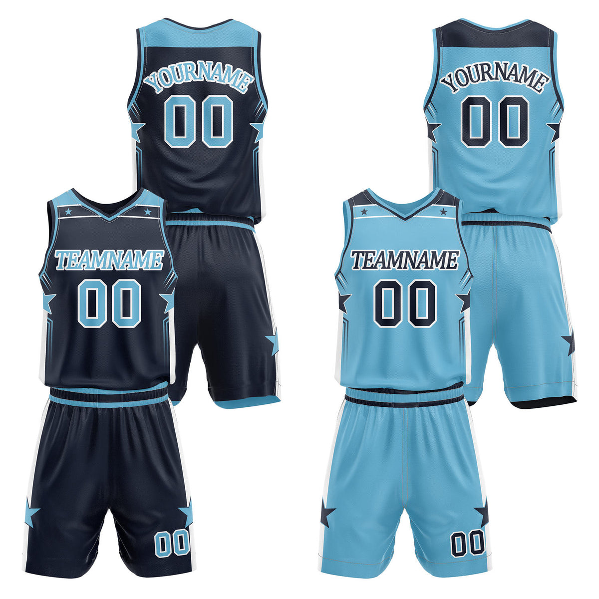 Custom reversible navy &amp; blue basketball uniform set, personalized with team name number and logo, breathable mesh fabric for men women youth game practice - Vosoli