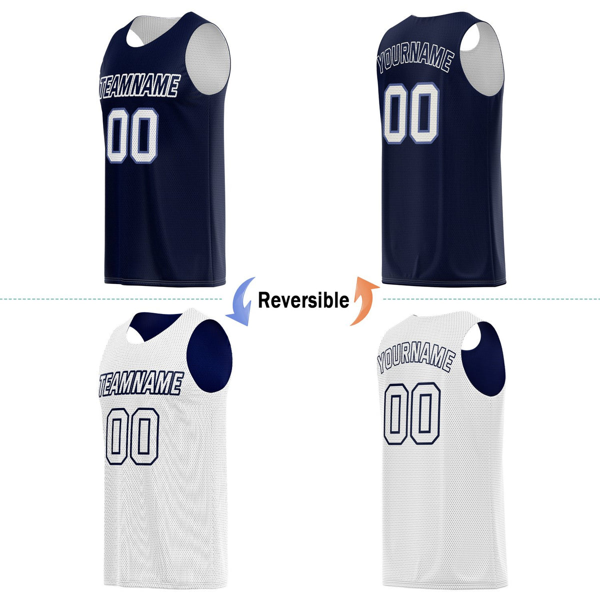Custom Reversible Navy Blue & White Basketball Jersey | Personalized Team Name & Number - Vosoli