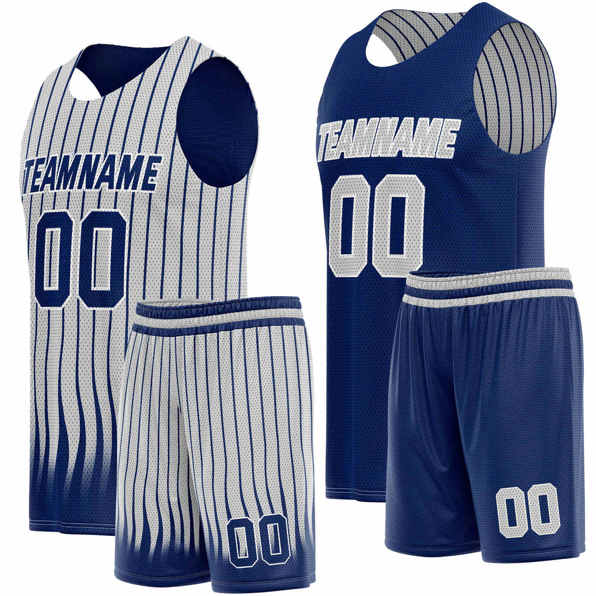 Custom Reversible Basketball Jersey + Shorts Set (Navy Blue &amp; White Stripe) - Personalized Team Name, Number &amp; LOGO | Vosoli