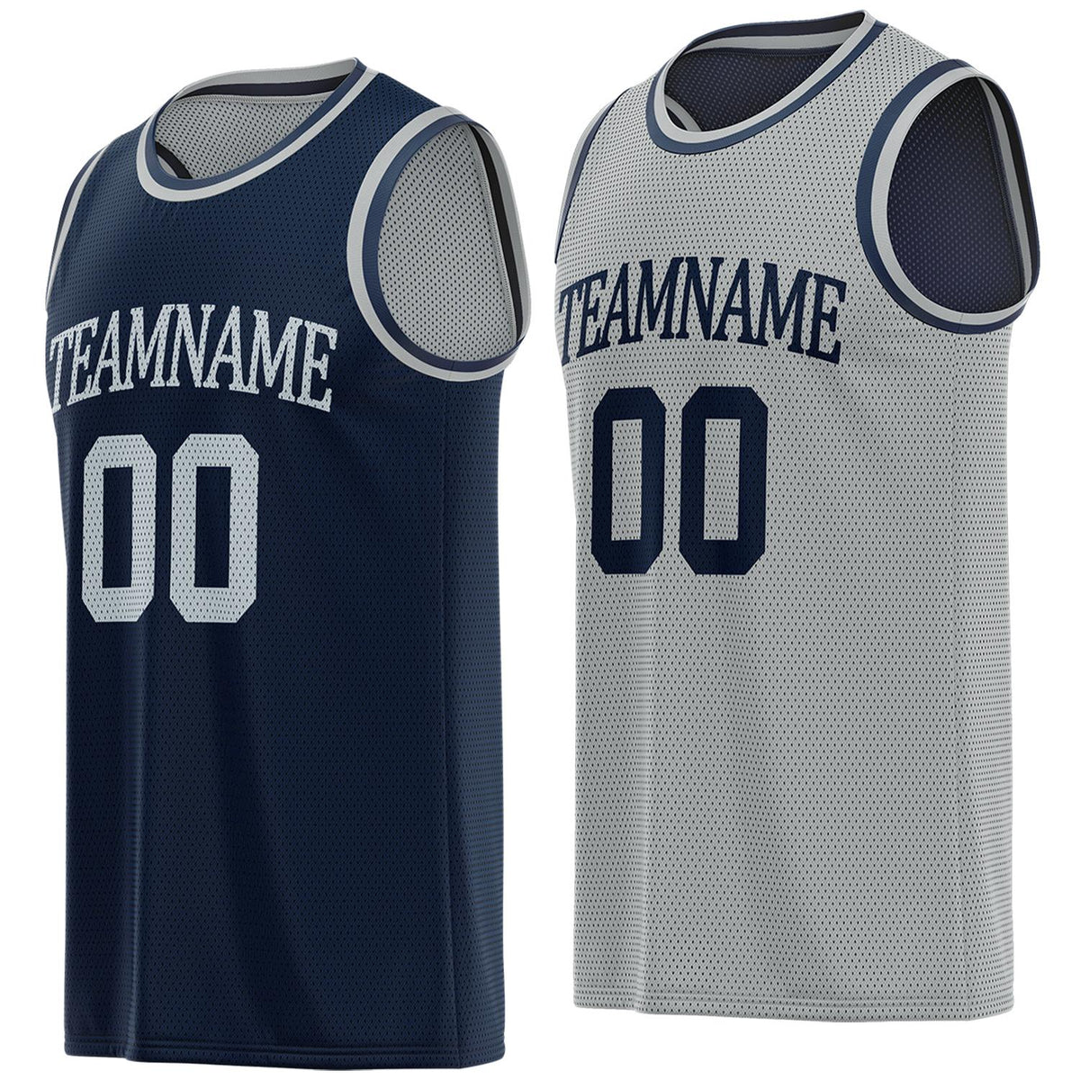 Custom reversible navy &amp; gray basketball jersey, personalized team name number logo breathable mesh sports top for men women youth game practice - Vosoli