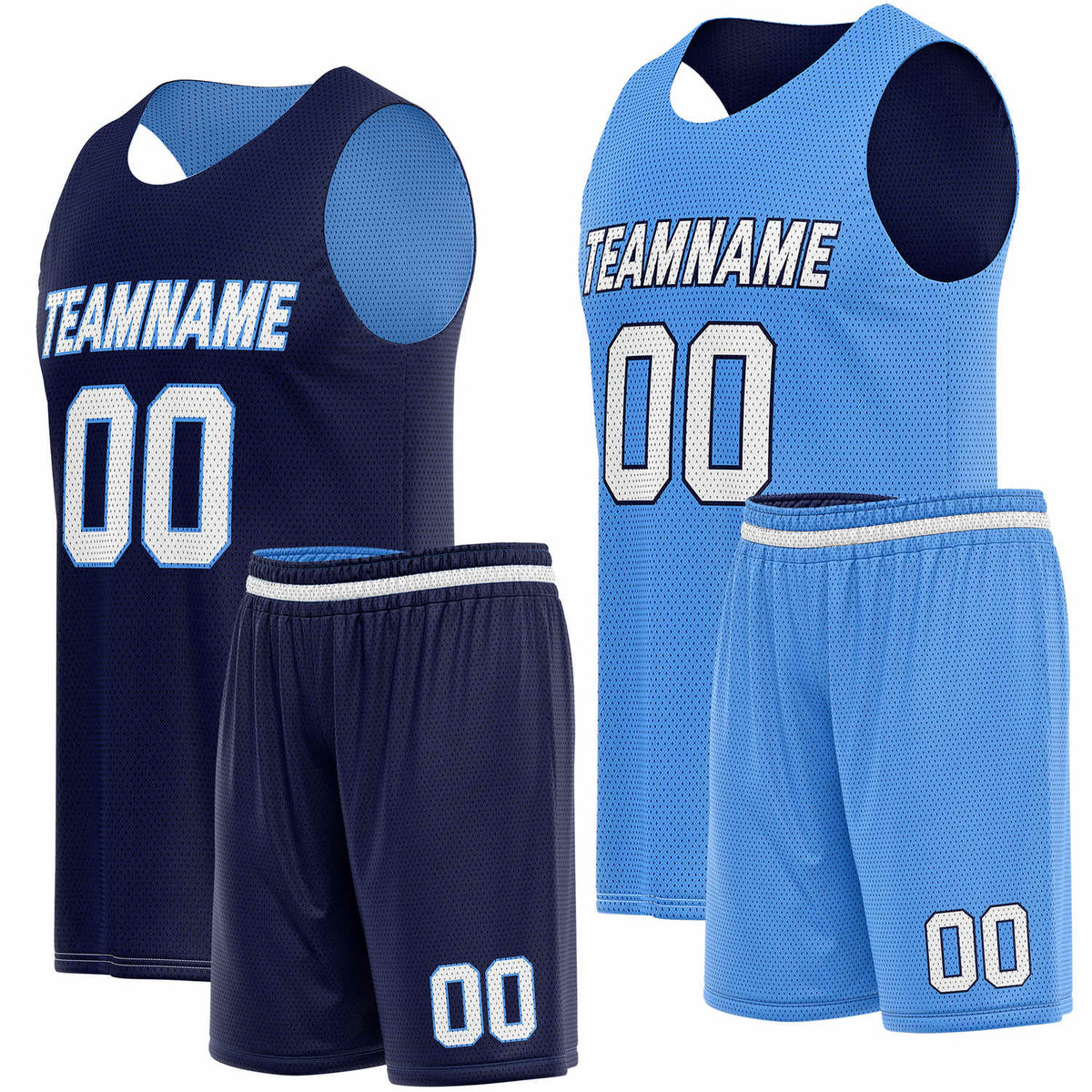 Custom Reversible Navy Light Blue Basketball Uniform Set | Team Name &amp; Number - Vosoli