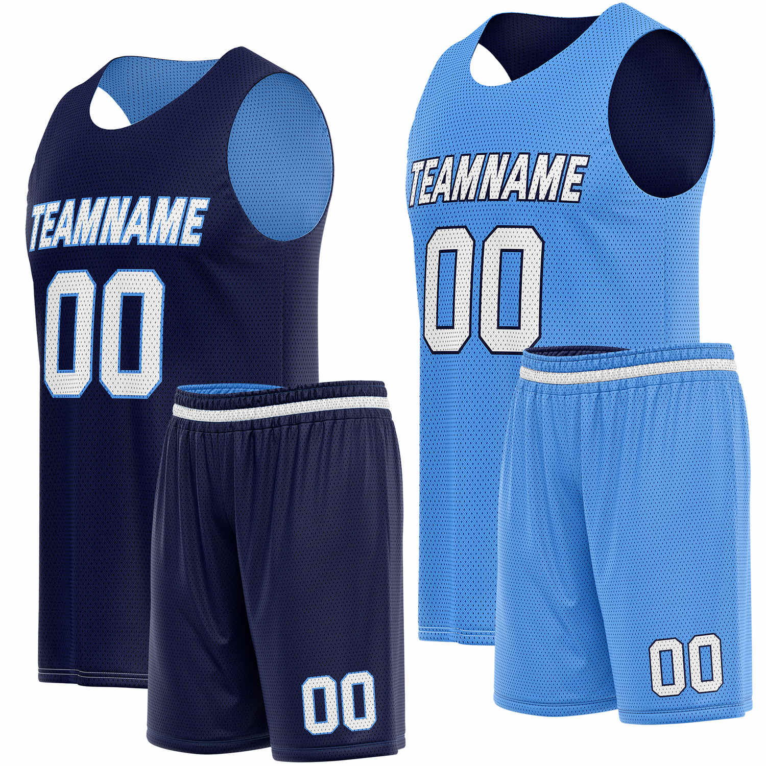 Custom Reversible Navy Light Blue Basketball Uniform Set | Team Name & Number - Vosoli